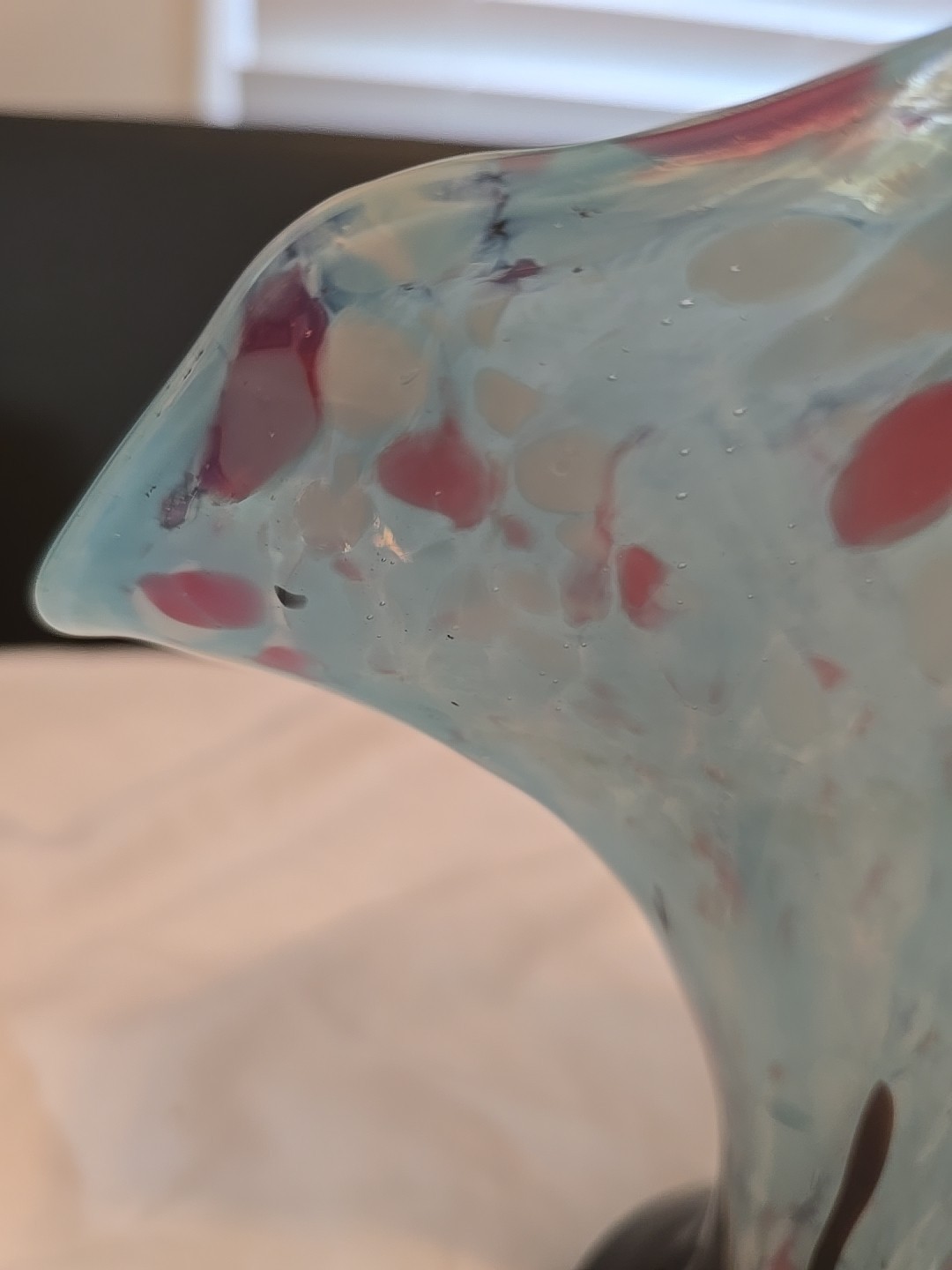 RARE Antonin Ruckl & Sons Blue/pink/white Confetti ” Shimmy” Art Deco Fan Vase