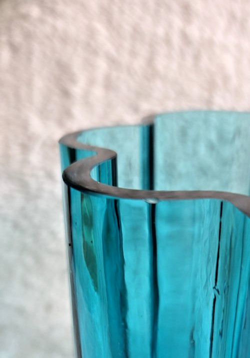 Vintage MCM Jens Quistgaard Dansk Finland Scalloped AQUA Glass Vase