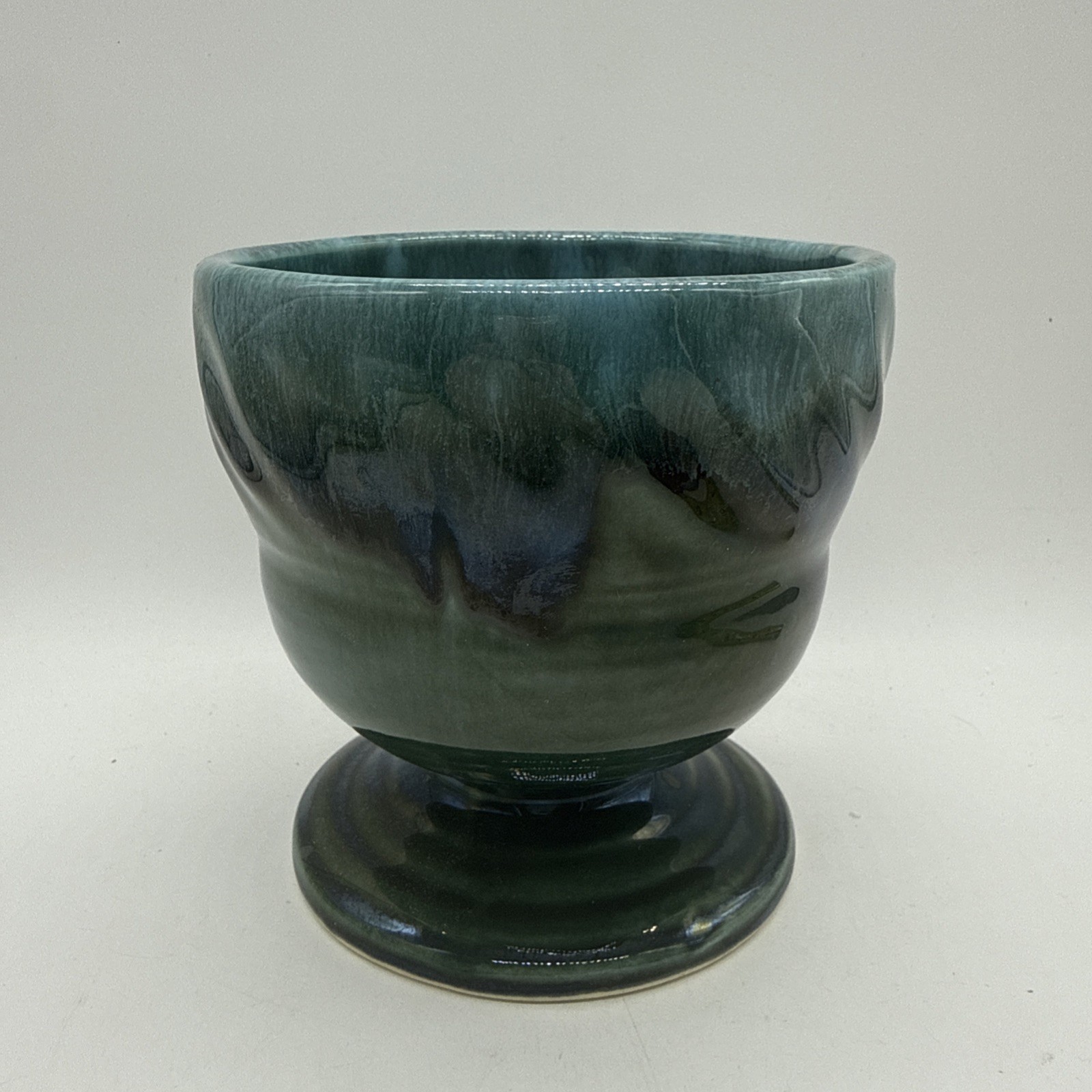 Hull Vase USA F34 Green Drip Glaze Swirl Pedestal Planter MCM Pottery Vintage