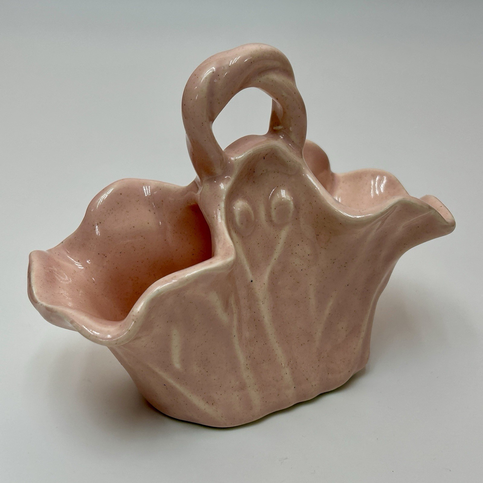 Camark Pottery #138 Pink Double Planter Basket Vase 4½” H Vintage USA
