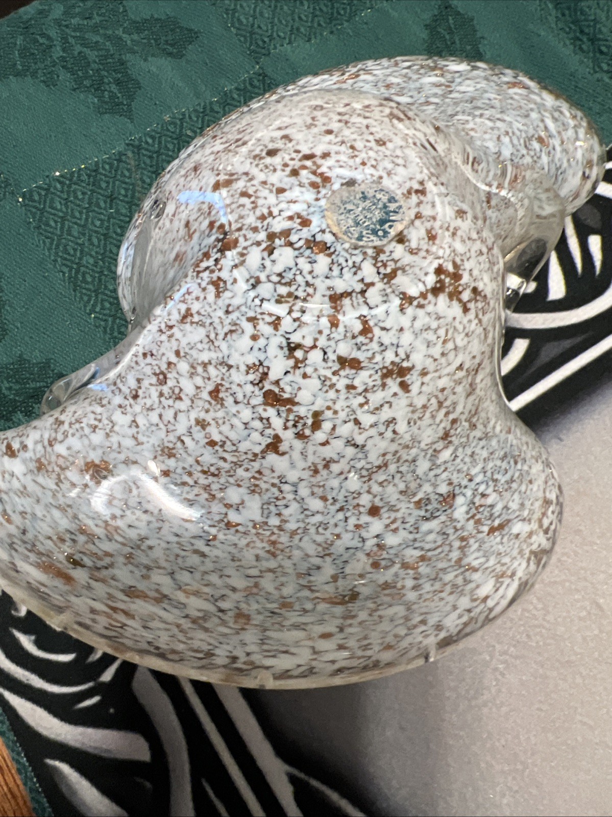 Vintage Mid Century Murano Splatter Glass White & Copper Flex 8” Original Label