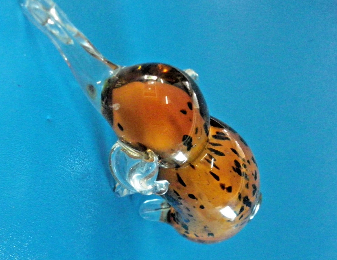 Glass Art Hand Blown Sitting Elephant Figurine Orange/Black Speckled 8″ Tall