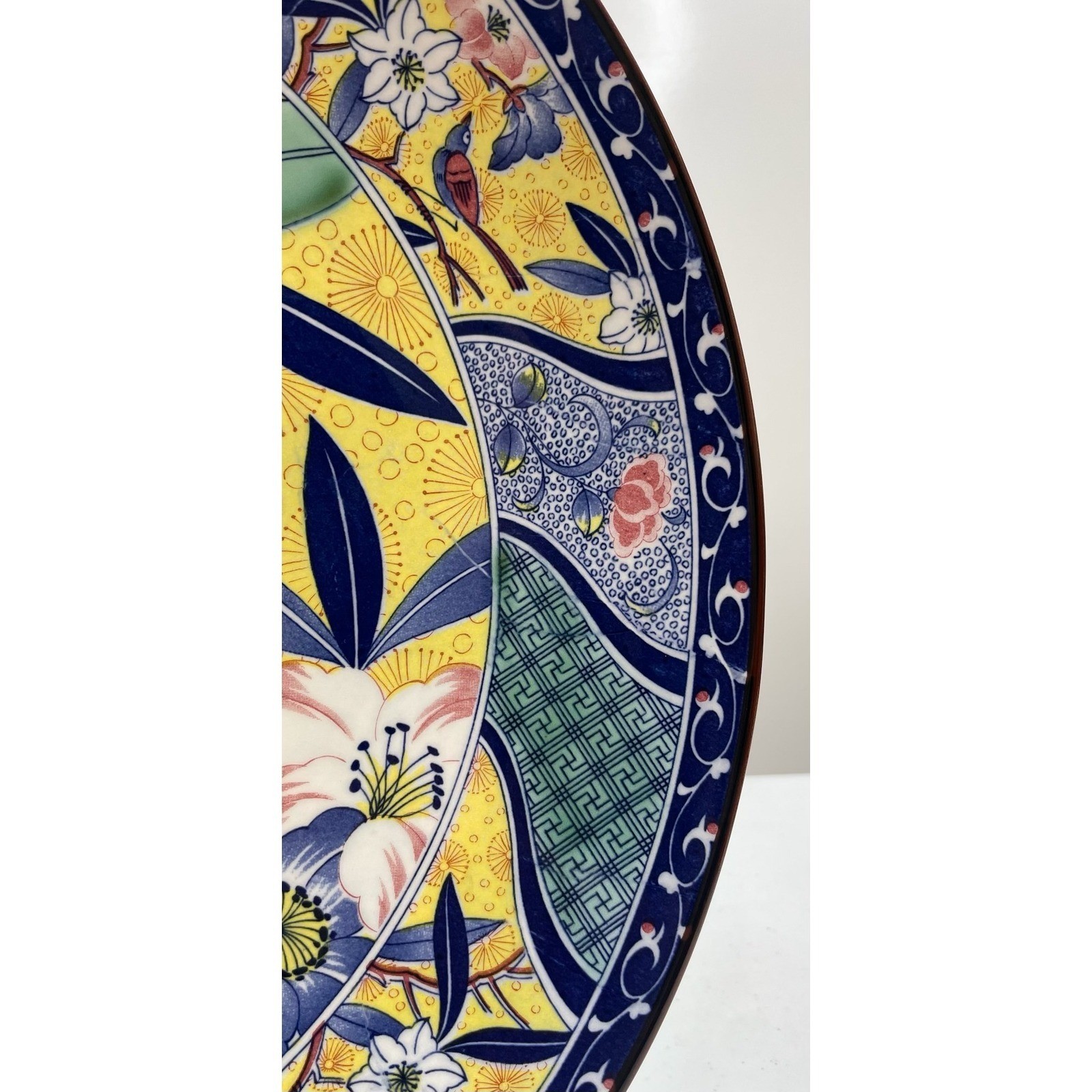 Vintage Kutani Japan Porcelain Charger Plate 15″ Floral Bird Hand Painted