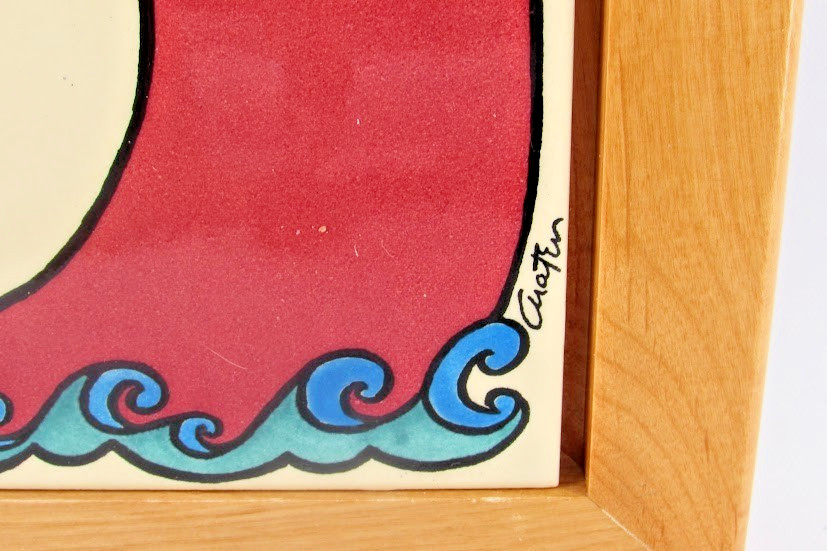 Jerusalem Pottery Tile Jonah & TheWhale Wood Frame Ceramic Tile 6″ x 6″ Signed