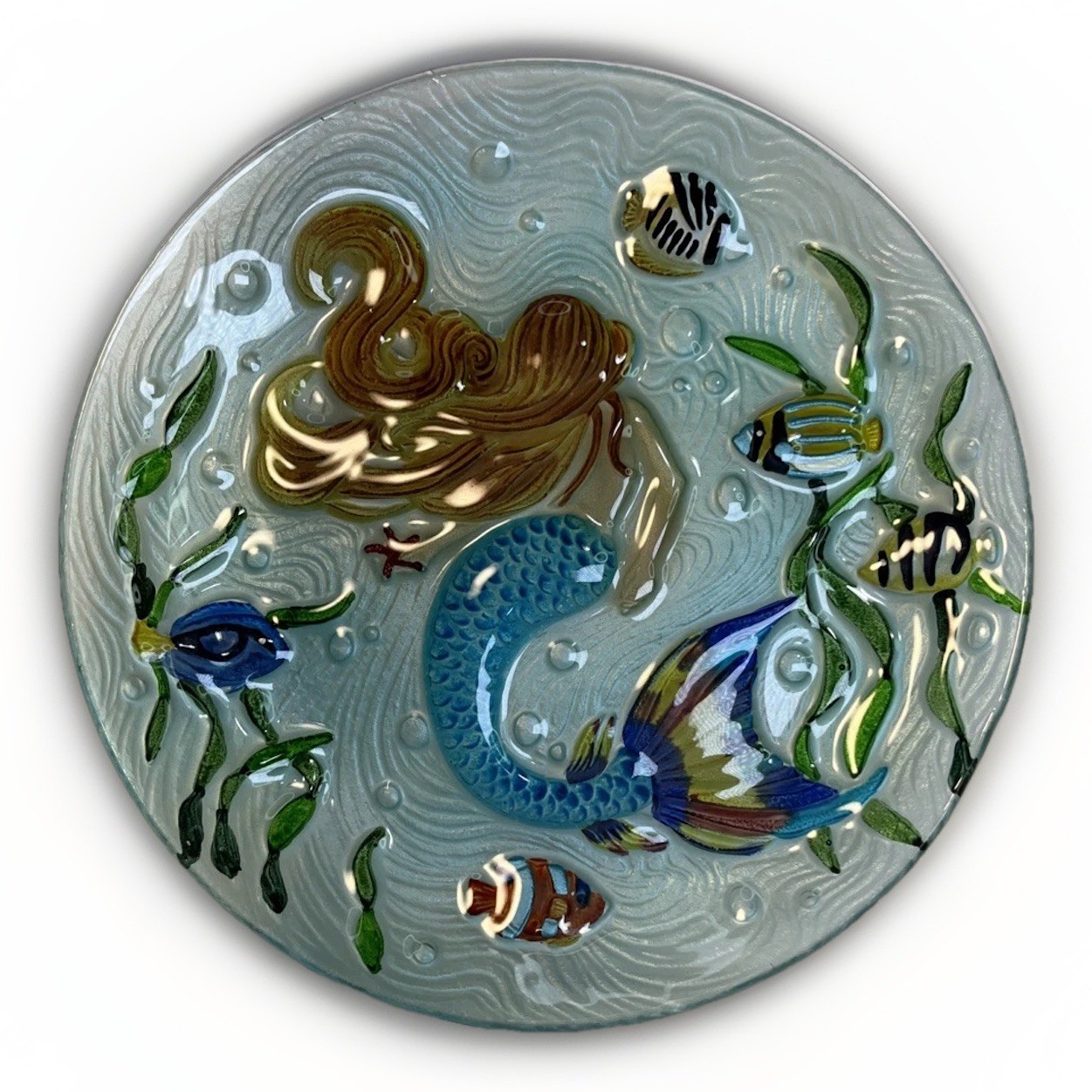 Mermaid Garden Fused Glass Hand Crafted Decorative Plate 12”