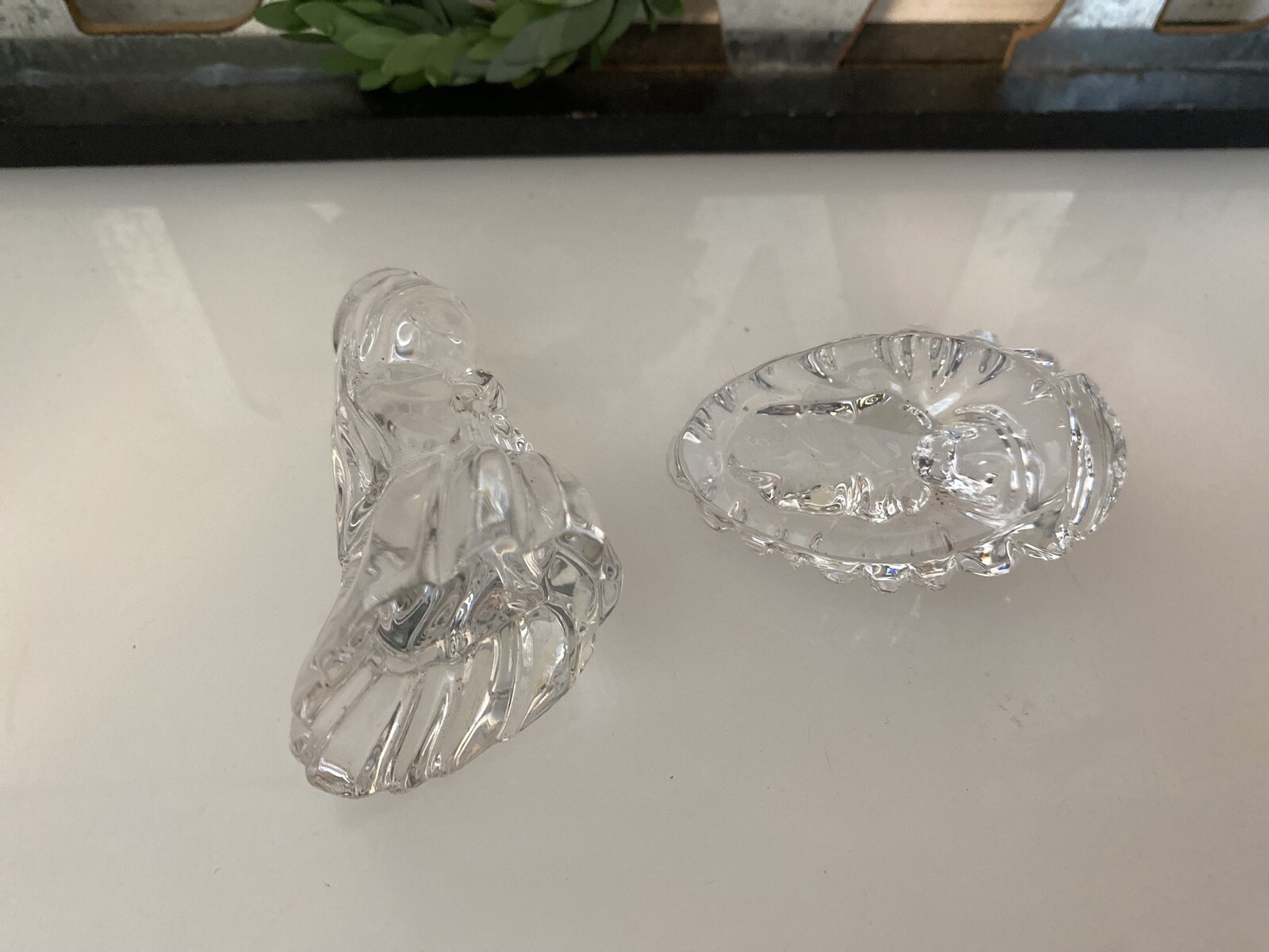 Waterford Marquis Nativity Mary & Baby Jesus Figurines Lead Crystal 2PC Set Vtg