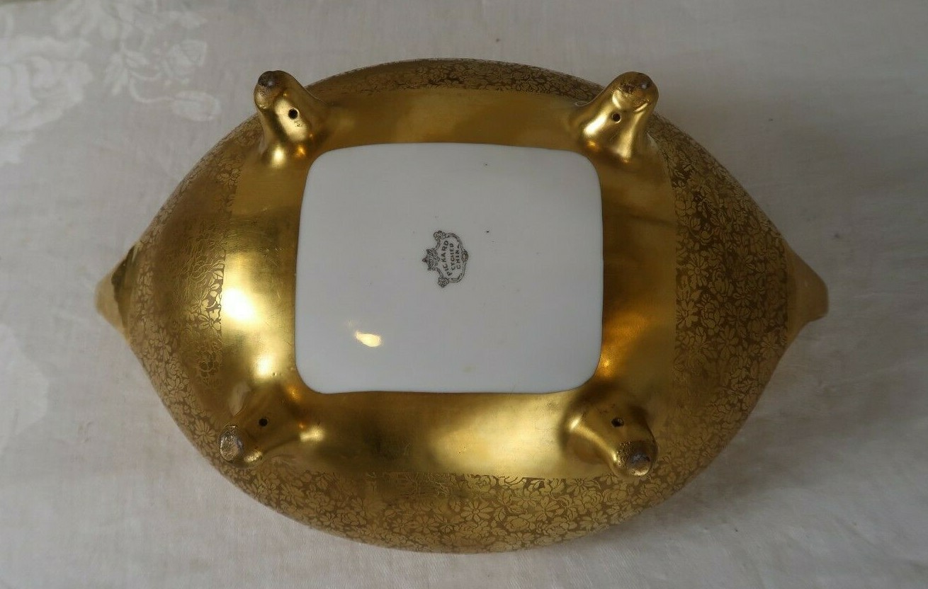 VINTAGE Art Deco Pickard Etched Footed Candy Bowl with Handles
