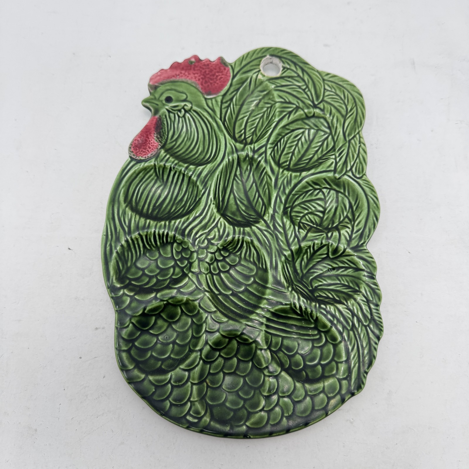 Vintage Our Own Import Japan Green Rooster Egg Platter Ceramic Wall Hanging Tray