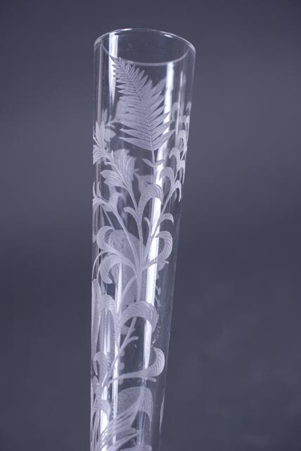 Vtg Tiffin US Glass Fuchsia Bud Vase 8″