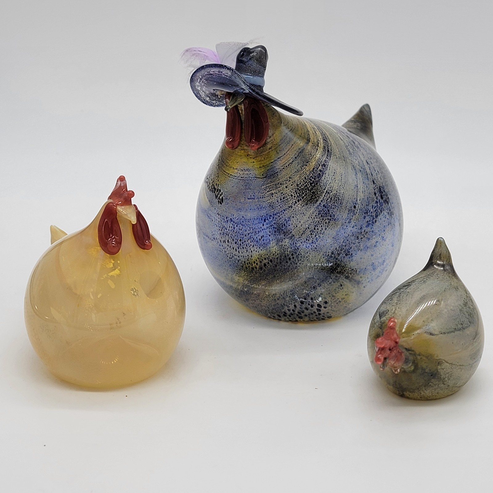 Rene Burri Mundgeblasen Blown Art Glass Chicken Figurines Lot Of 3