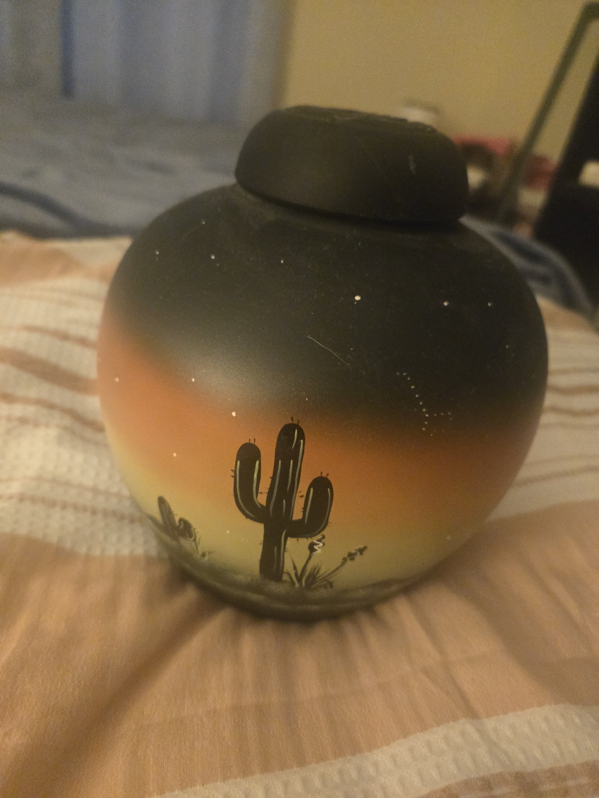 Fenton American Gallery Collection “Peaceful Desert” HP Ginger Jar Cactus 2006