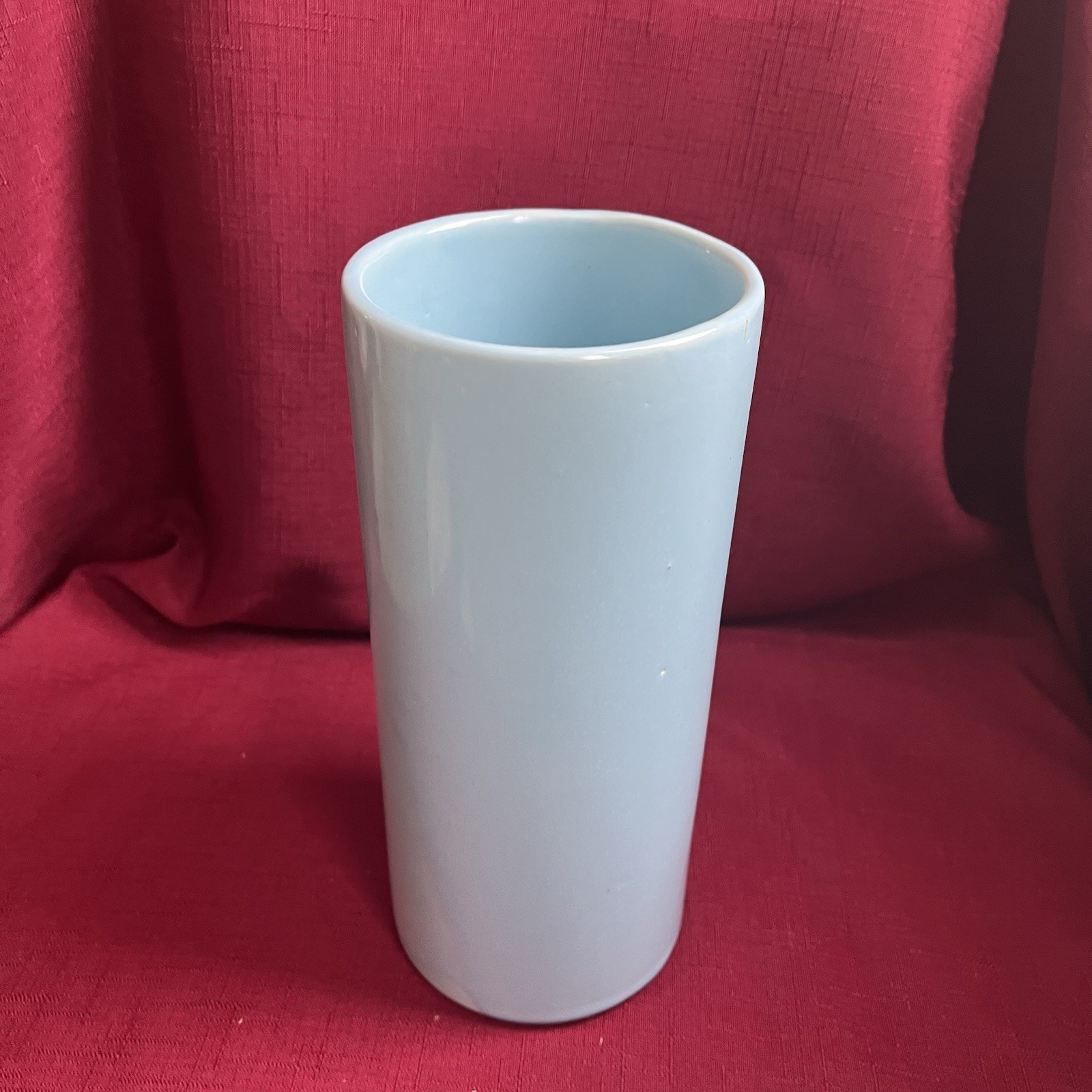 Vintage Haeger Pottery Robin’s Egg Blue Cylinder Vase 8.5” MCM Gloss Glaze