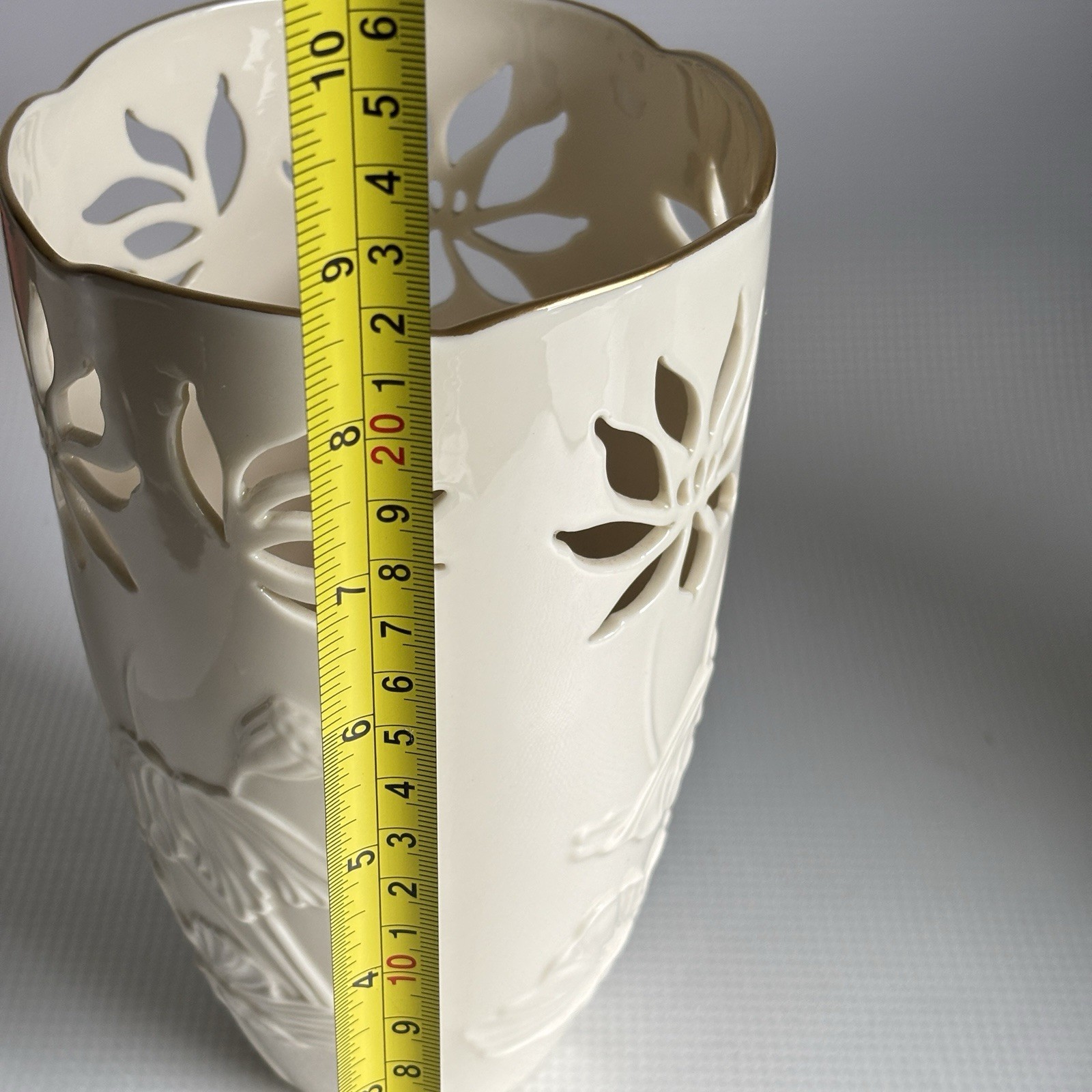 Lenox Westbury Large Vase Ivory Porcelain Pierced Floral Cutout Gold Trim USA