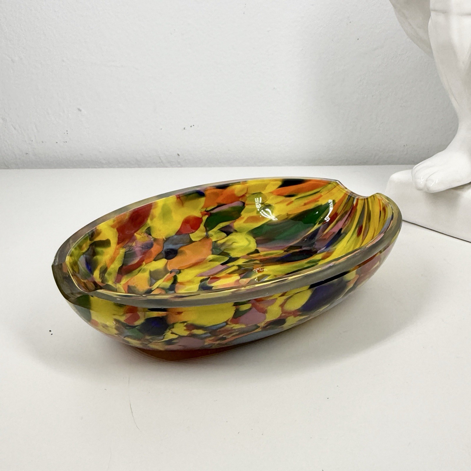 CZECH End-of-Day CIGAR ASHTRAY/Trinket DISH Glass UV REACTIVE 20s-30s Art Deco