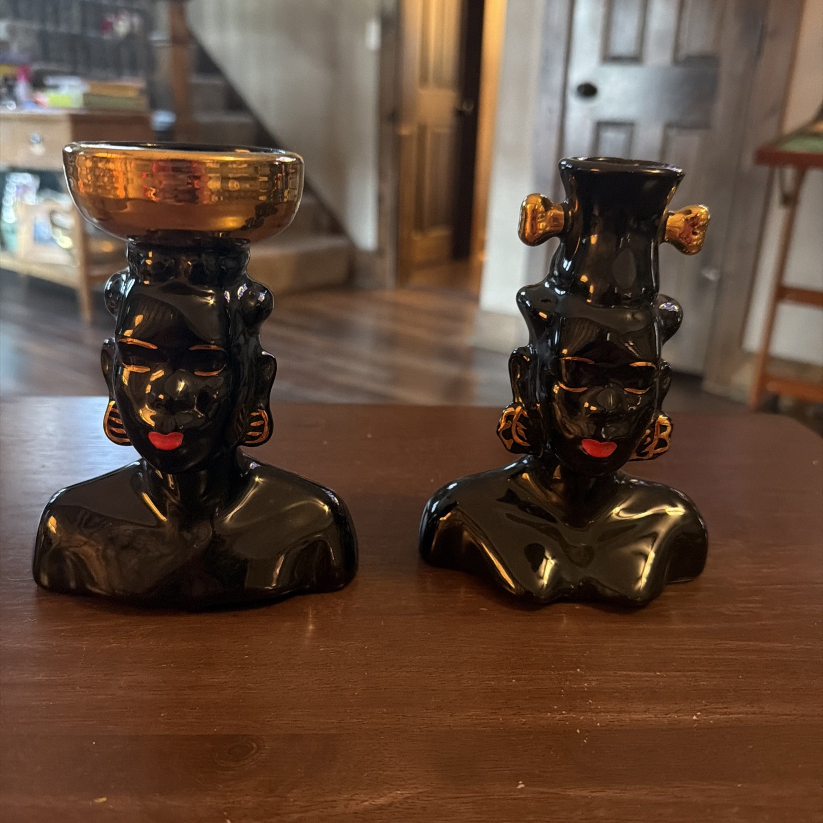 Vtg MCM Nubian African Male Female Head Vases