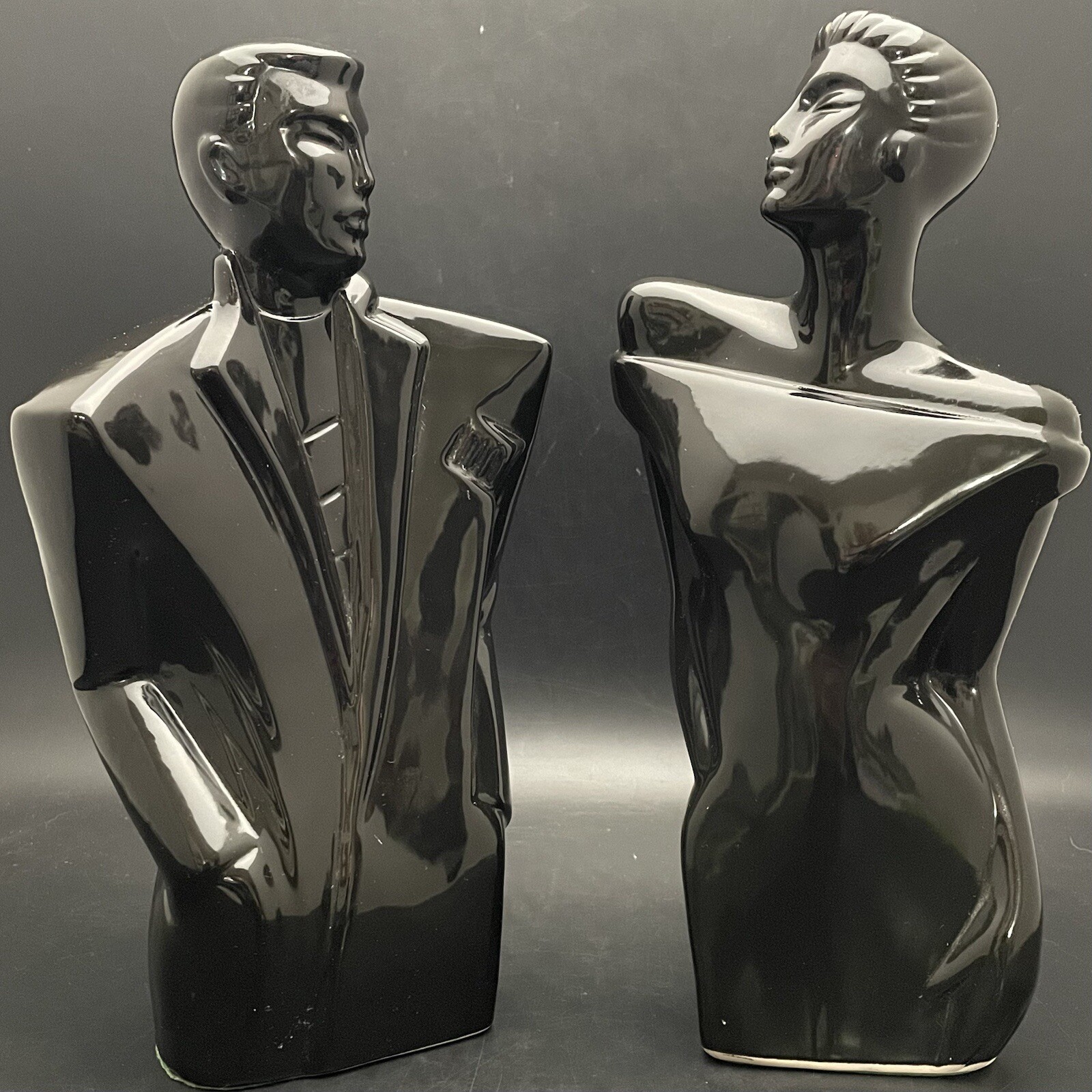 Lindsey B Style Rick & Rachel Modernist Art Deco Bust Sculpture Set Taiwan 11.5″