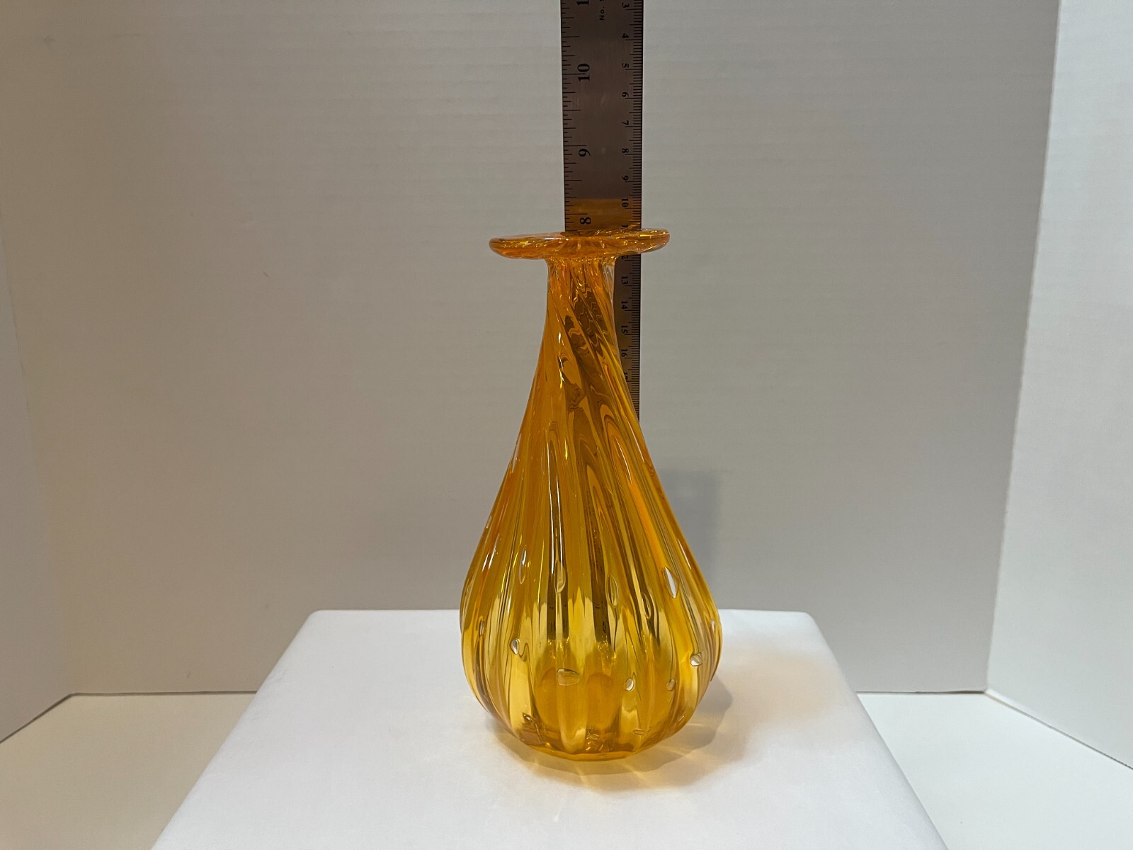 Orange Hand Blown Twist Art Glass w/Bubbles Vase Murano MCM style approx. 8 in