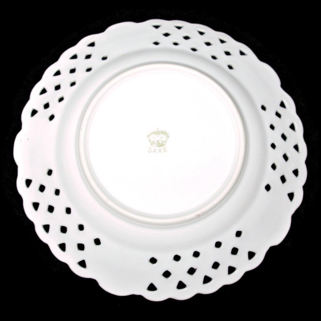 Charles Ahrenfeldt SAXE 1886-1910 DRESDEN FLOWERS Reticulated Plate, 7 3/8″ (A)
