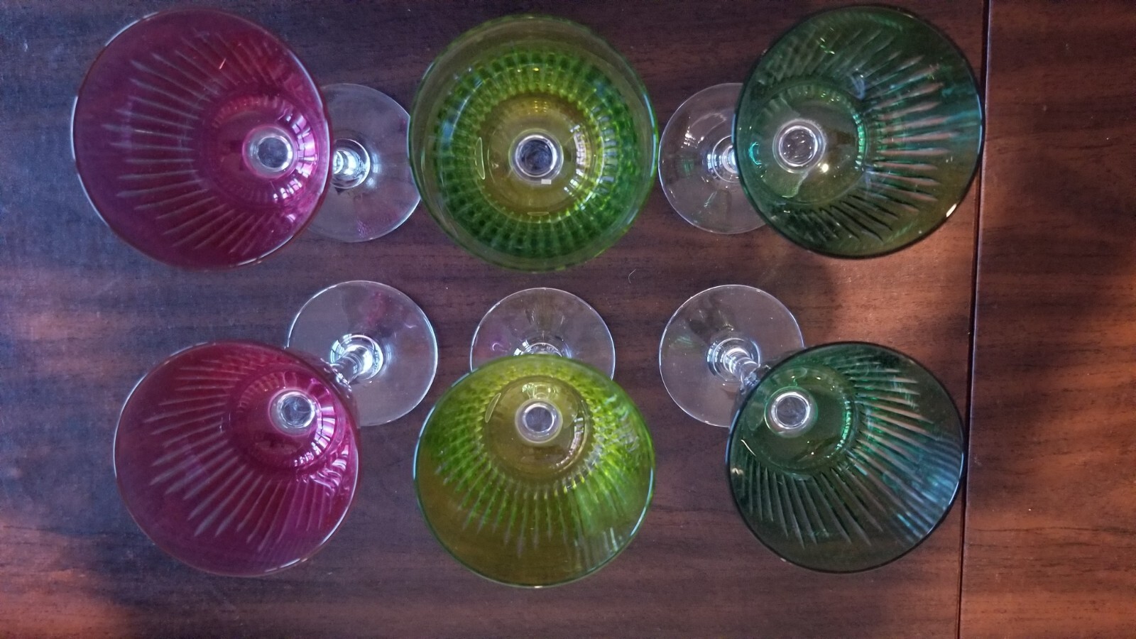 set of 6 BACCARAT France ORLEANS (CUT) colored wine glasses MINT 7 1/2 in high