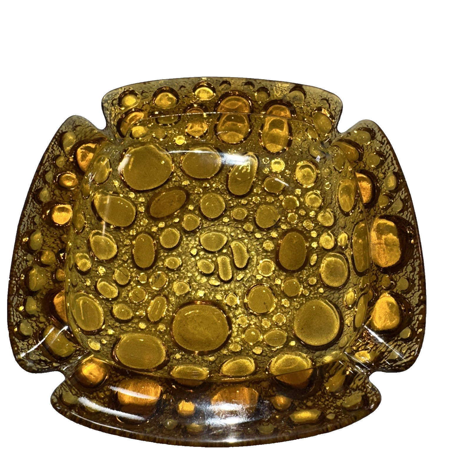 VTG Blenko Amber Pebble Glass Cigarette Cigar Ashtray Orange Bubble MCM 6 in