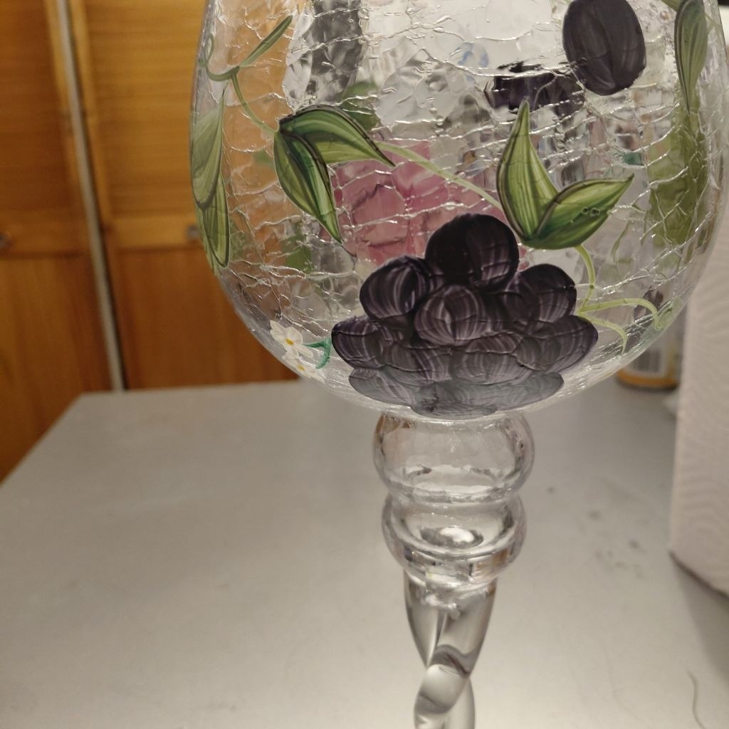 Clear Glass Vase with Grape and Floral Design, One Size