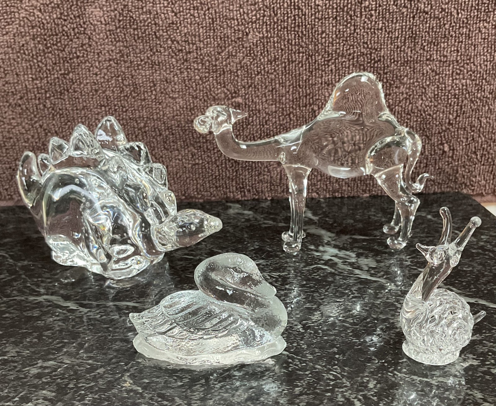 Lot of 4 Vintage Hand Blown Crystal Glass Animal Figurines Camel Swan