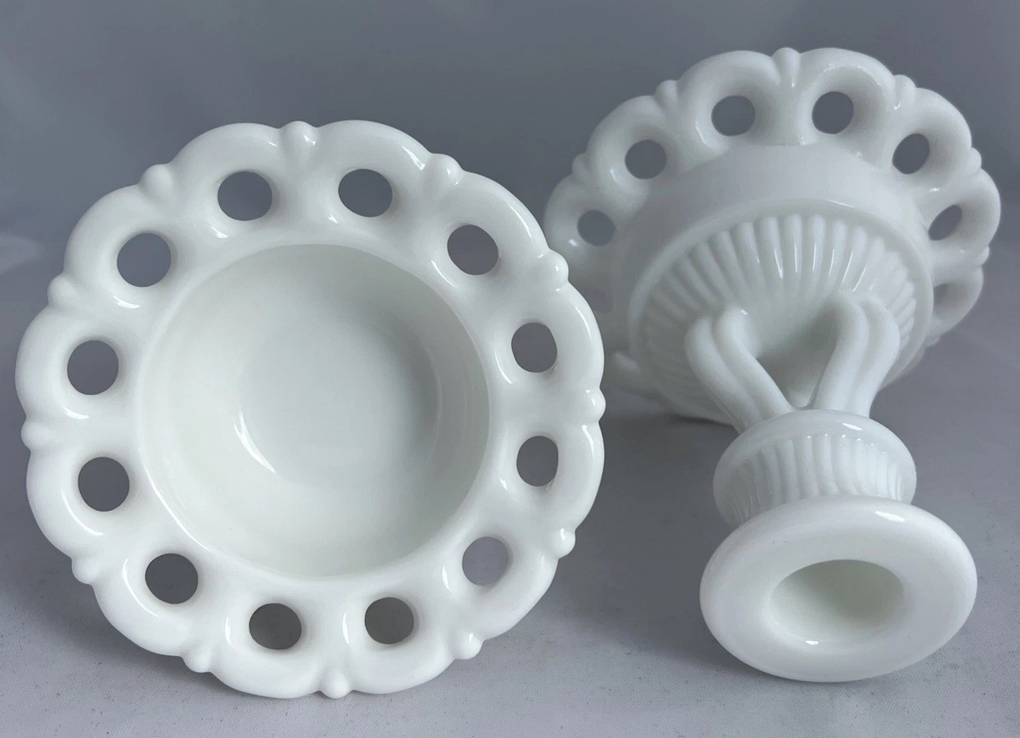 Vintage Set of 2 Westmoreland Milk Glass Candlesticks – White Lace Edge