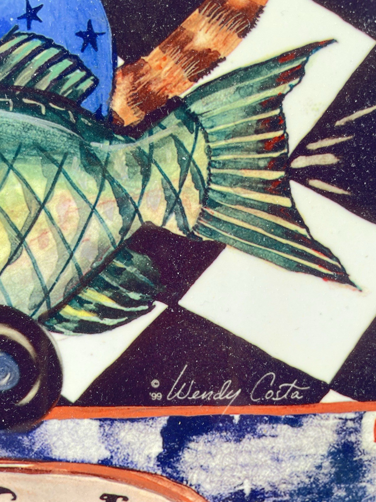 Wendy Costa Cat Lover “Soul Cat” Tile Trivet Large 8 x 8″ Fish Car Art Whimsical