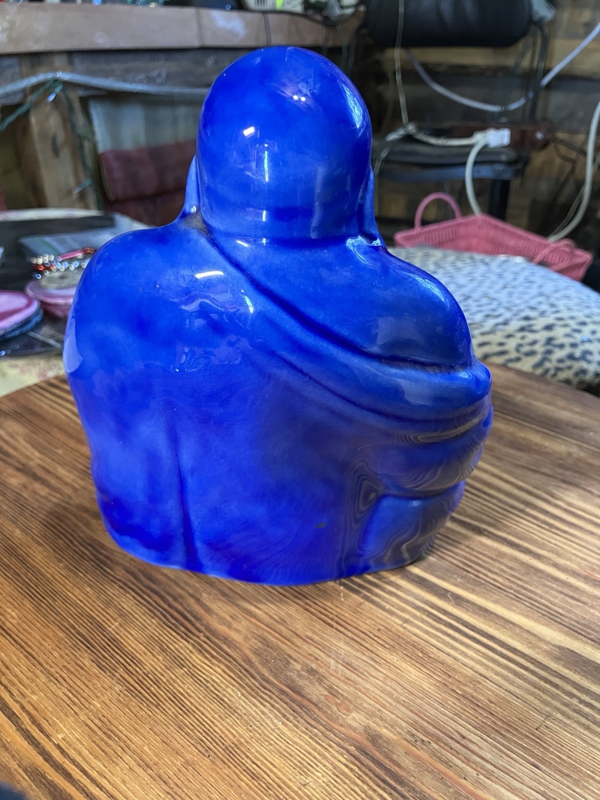 Blue Ceramic Buddha Figurine Vintage 1979 Handmade Signed Mary Alice Glossy