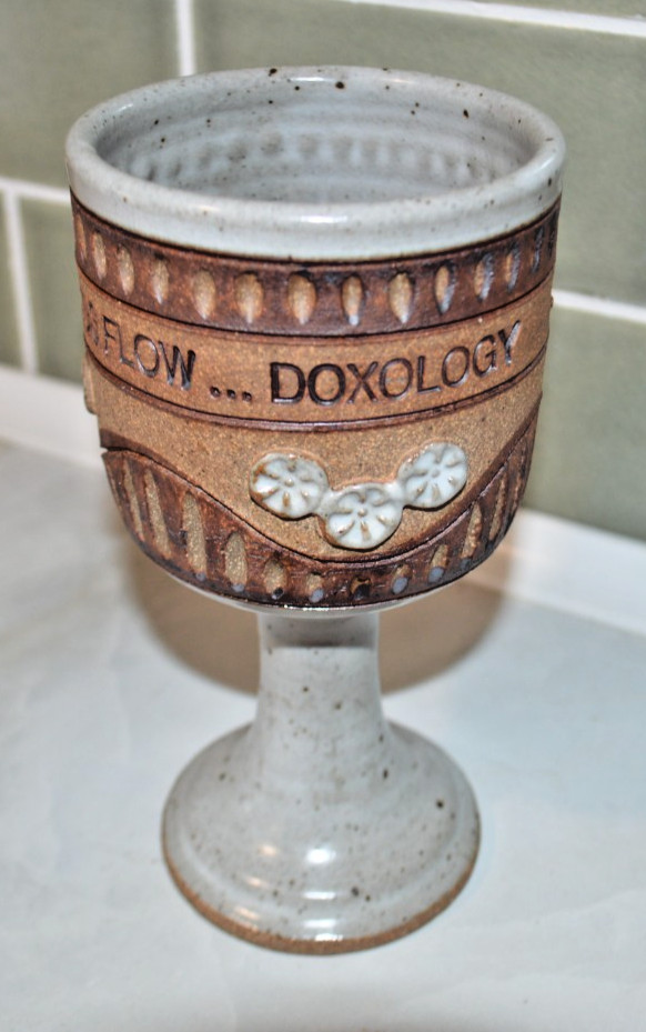 Down To Earth Art Pottery Ed Schrock Biblical Goblet Doxology brown grey