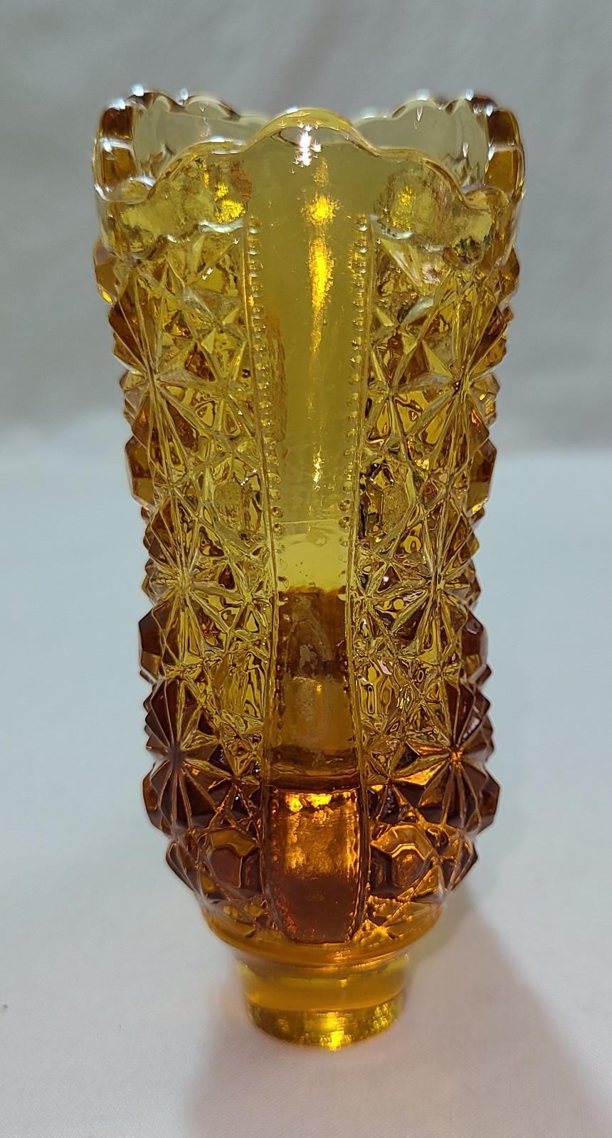 Vintage Fenton Amber Daisy & Button Glass Cowboy Boot Shoe 4″ tall
