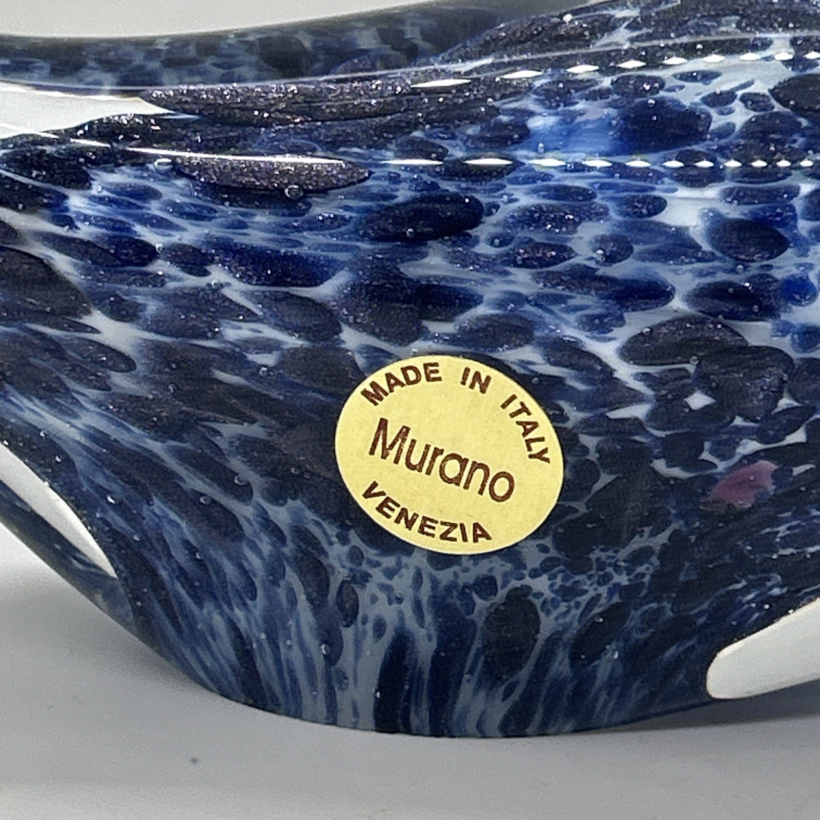 Murano Italy Art Glass Whale Blue White Pink Clear Figurine 5” Paperweight Deco