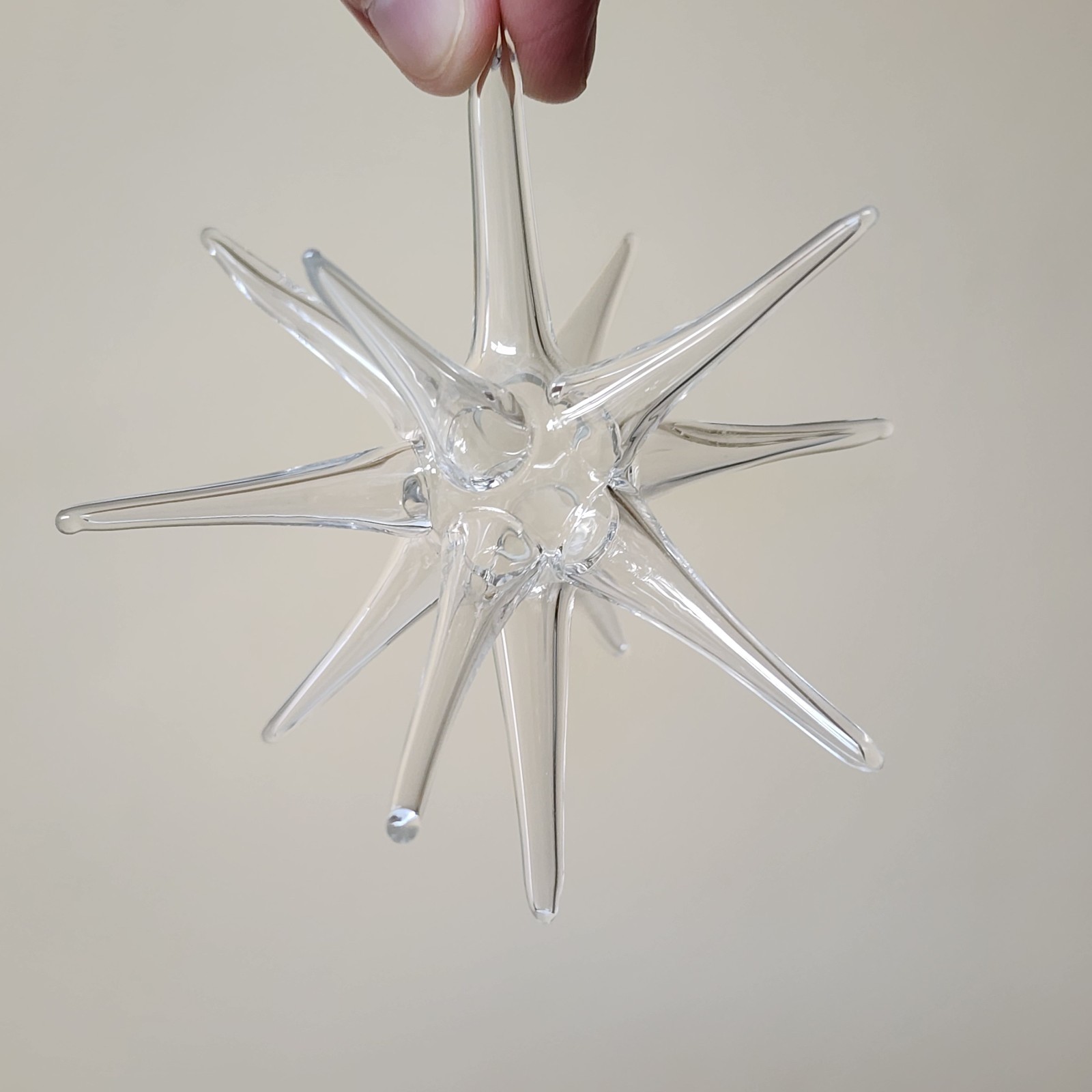 Vintage Parise Vetro Italy Clear Art Glass Hand Blown Atomic Star Round Ornament