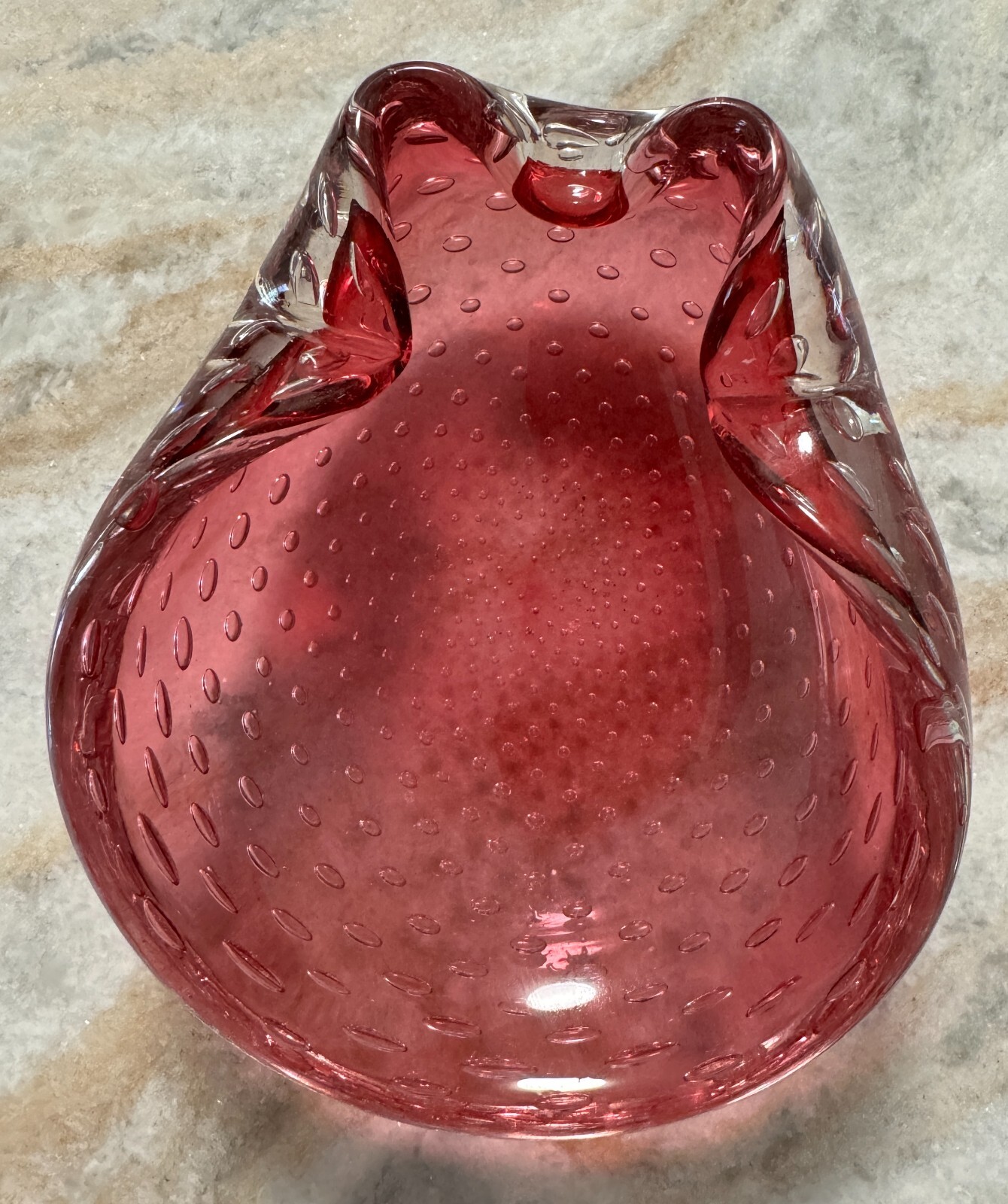 VTG Murano Italian Art Glass “Bullicante” Bowl or ashtray 7 1/8″ cranberry pink