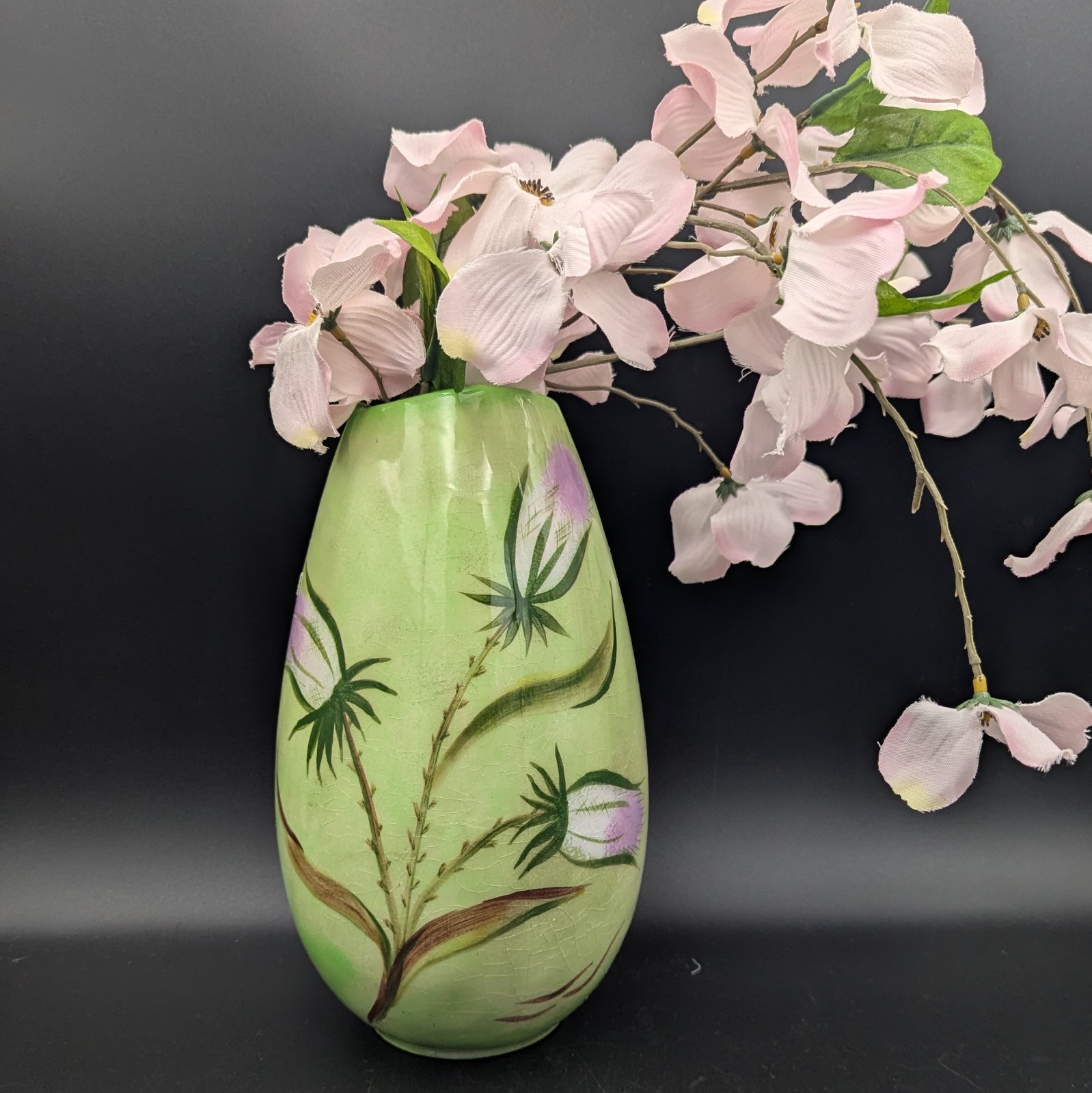 Vase Hand Painted Thistle Flowers Holland Mold Pottery MCM Vintage Ceramic 10″