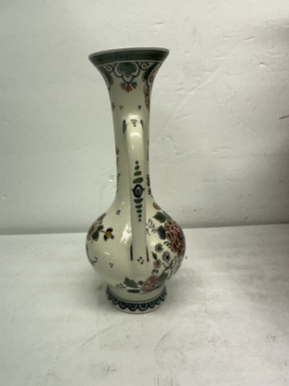 Vintage Delft Holland Hand-Painted Polychrome Vase 1982 Mint Condition