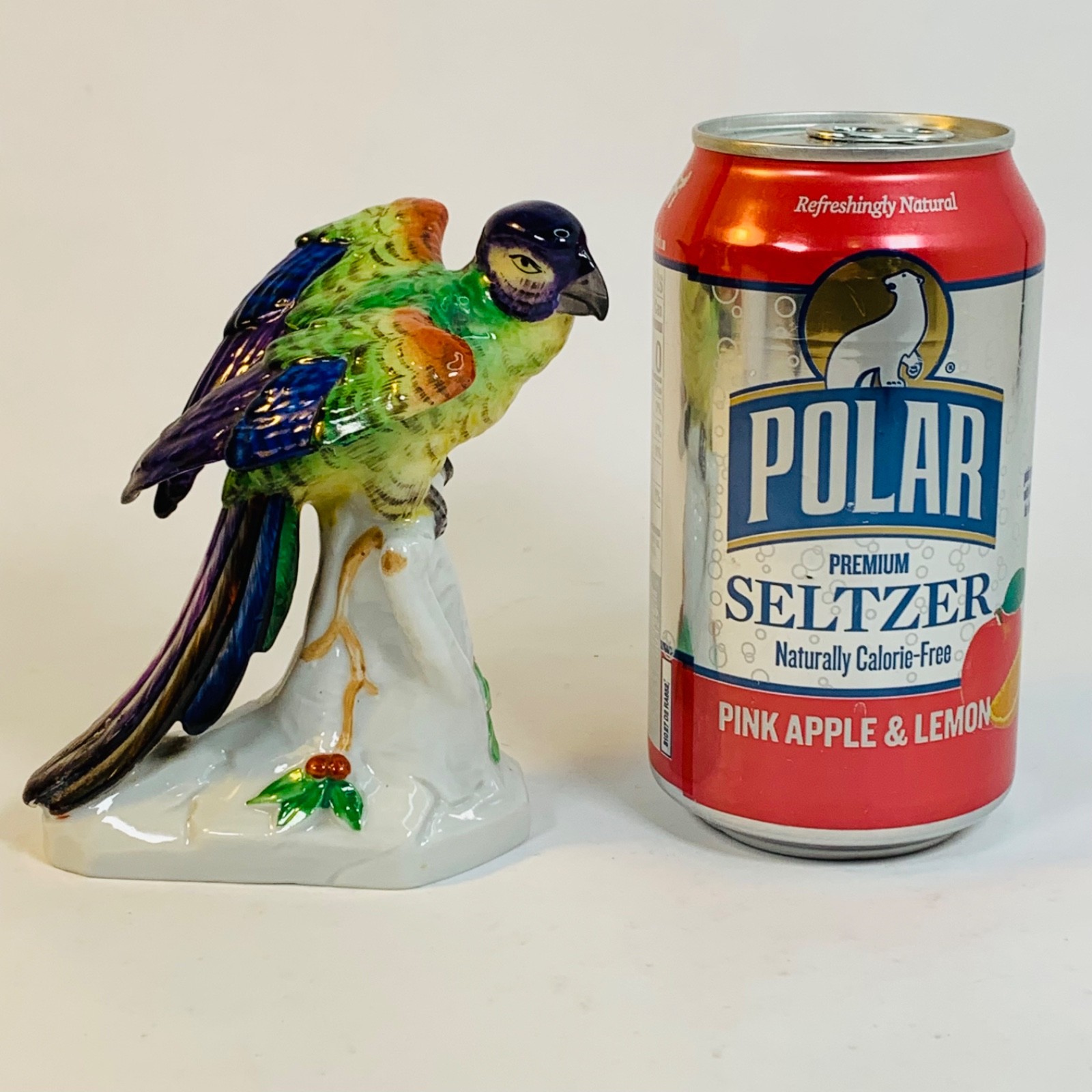 Antique Porcelain Parrot Bird Figurine Adolf Leube of Dresden Germany 4.5″