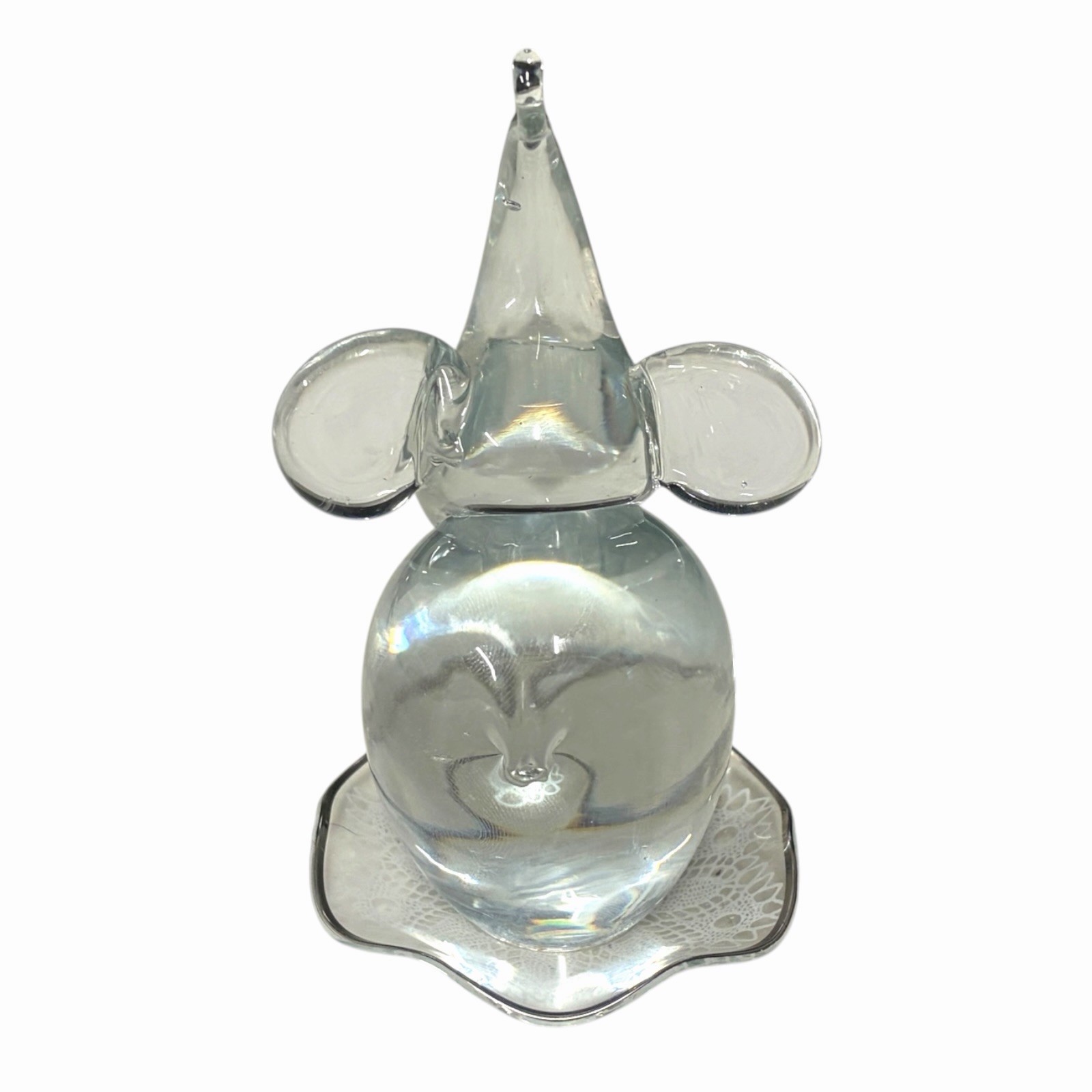 VTG Handblown Elephant Trunk Up Figurine Paperweight Clear Glass Doily Tray