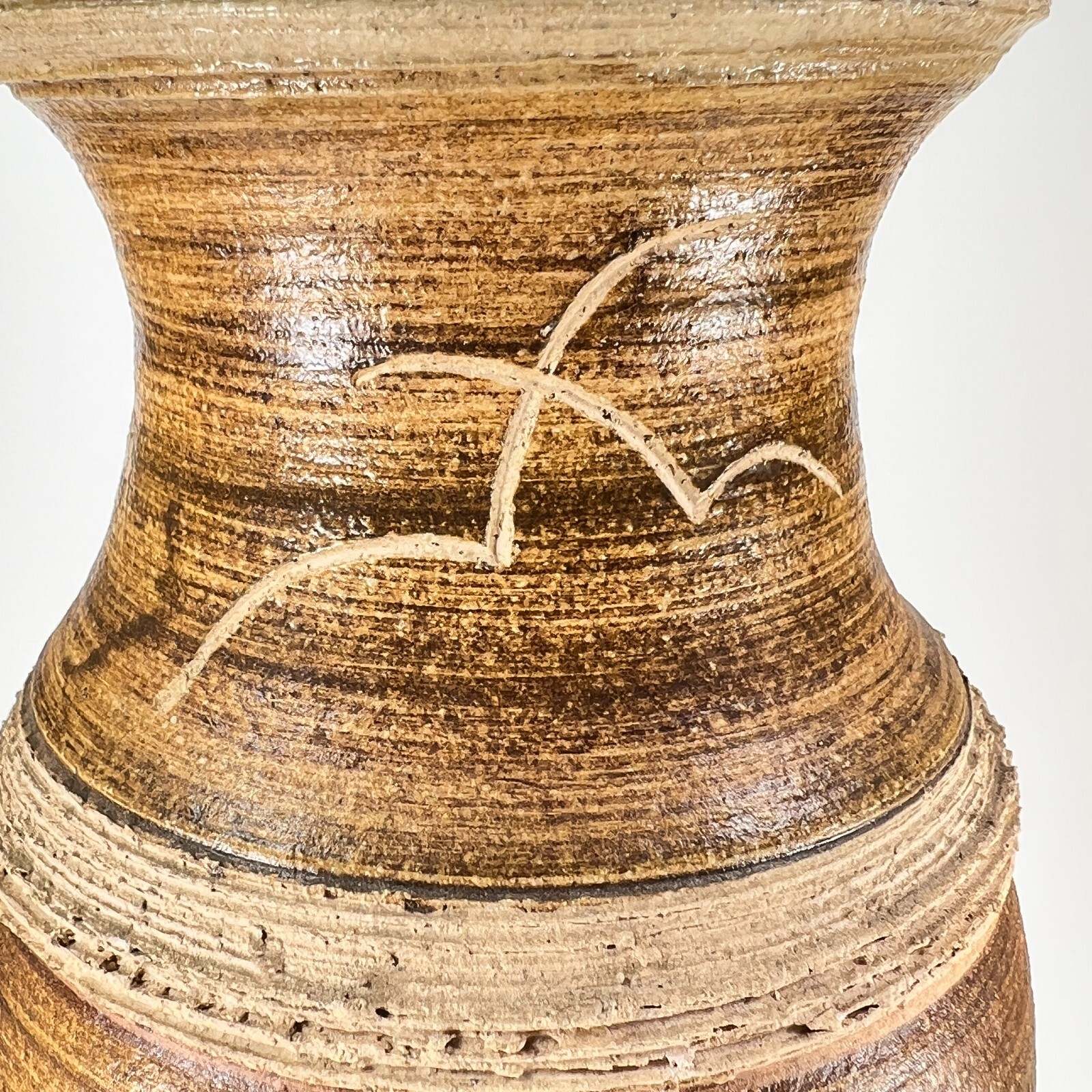 Vtg Studio Pottery Vase Coastal Earthenware Stoneware Seascape Seagulls Signed