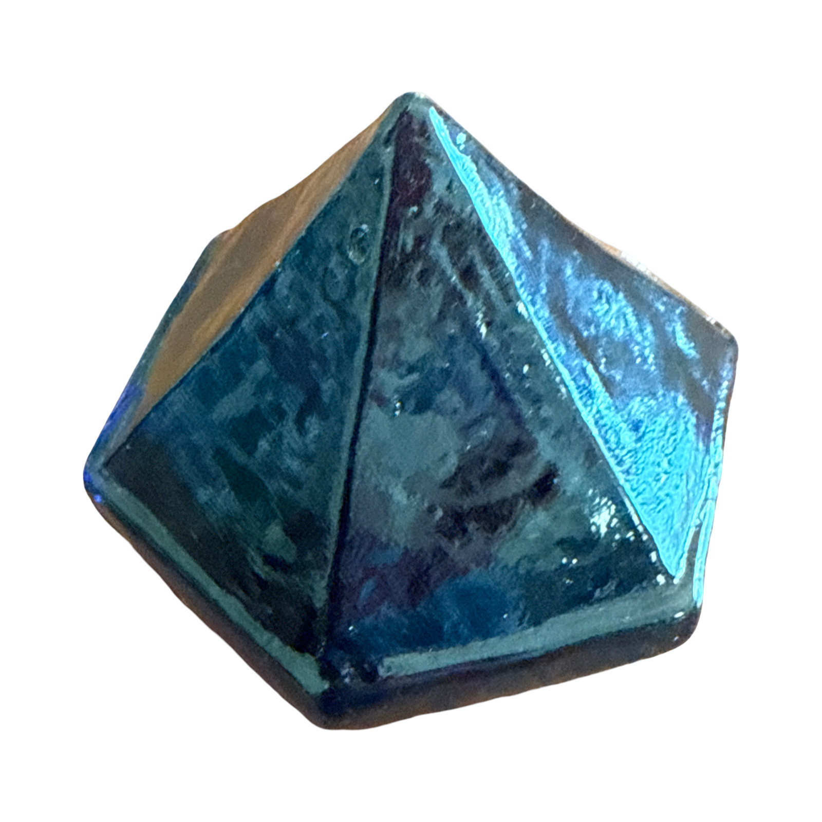 Handmade Iridescent Cobalt Cast Studio Art Glass Pyramid Paperweight Memphis