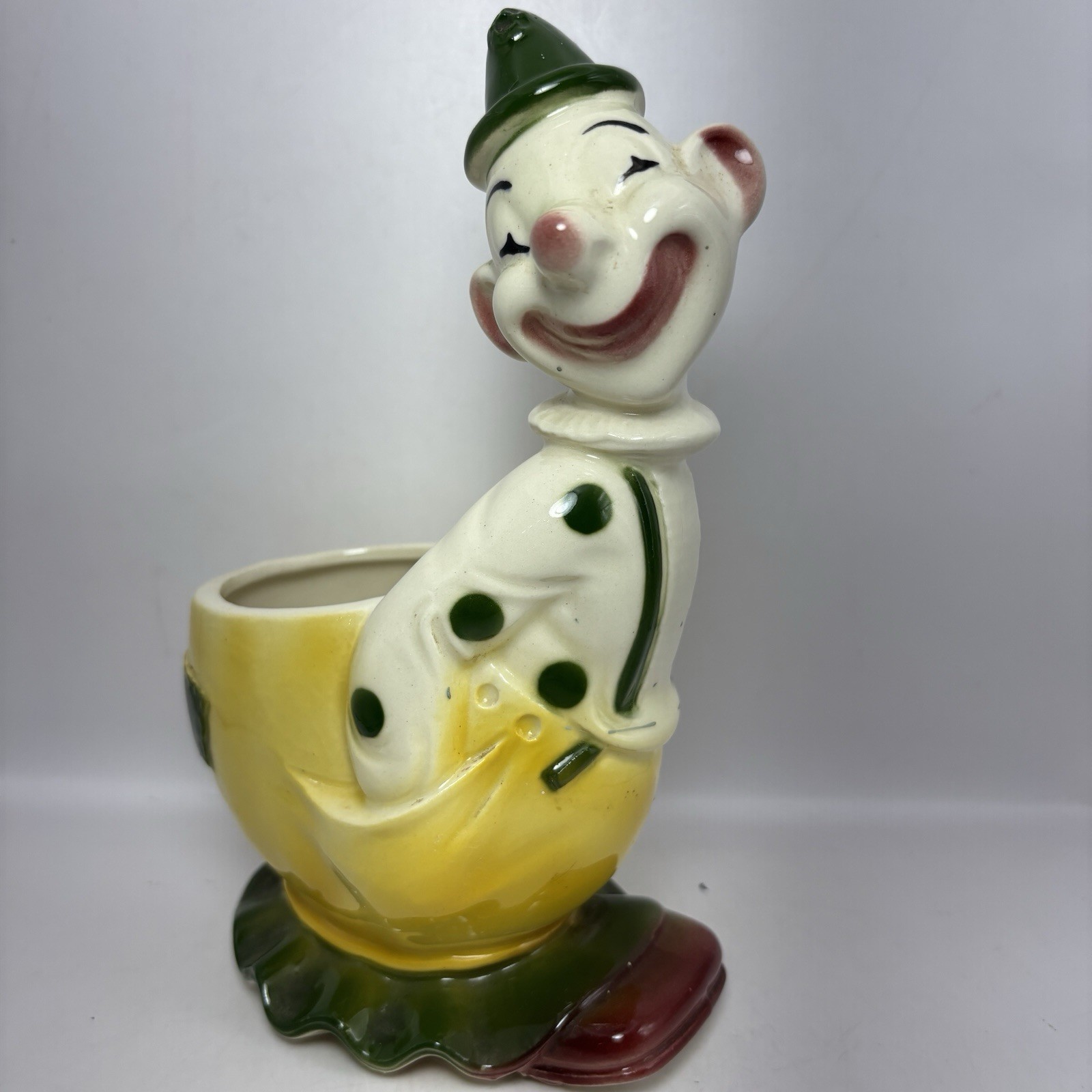Vintage Royal Copley Vintage Clown Ceramic Planter – Yellow & Green