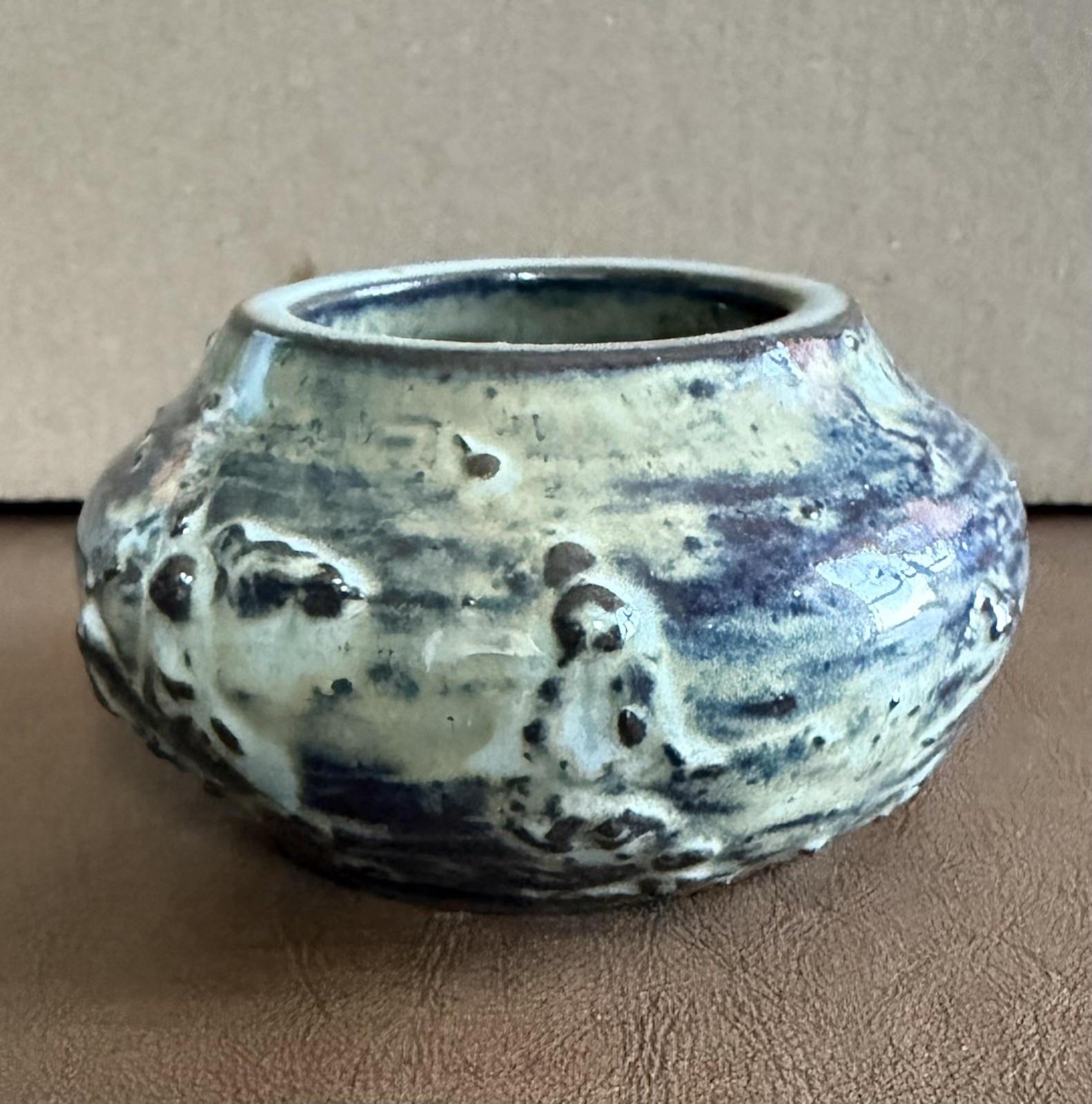 Small Raku Style Textured Handmade Pottery Signed – P30B1