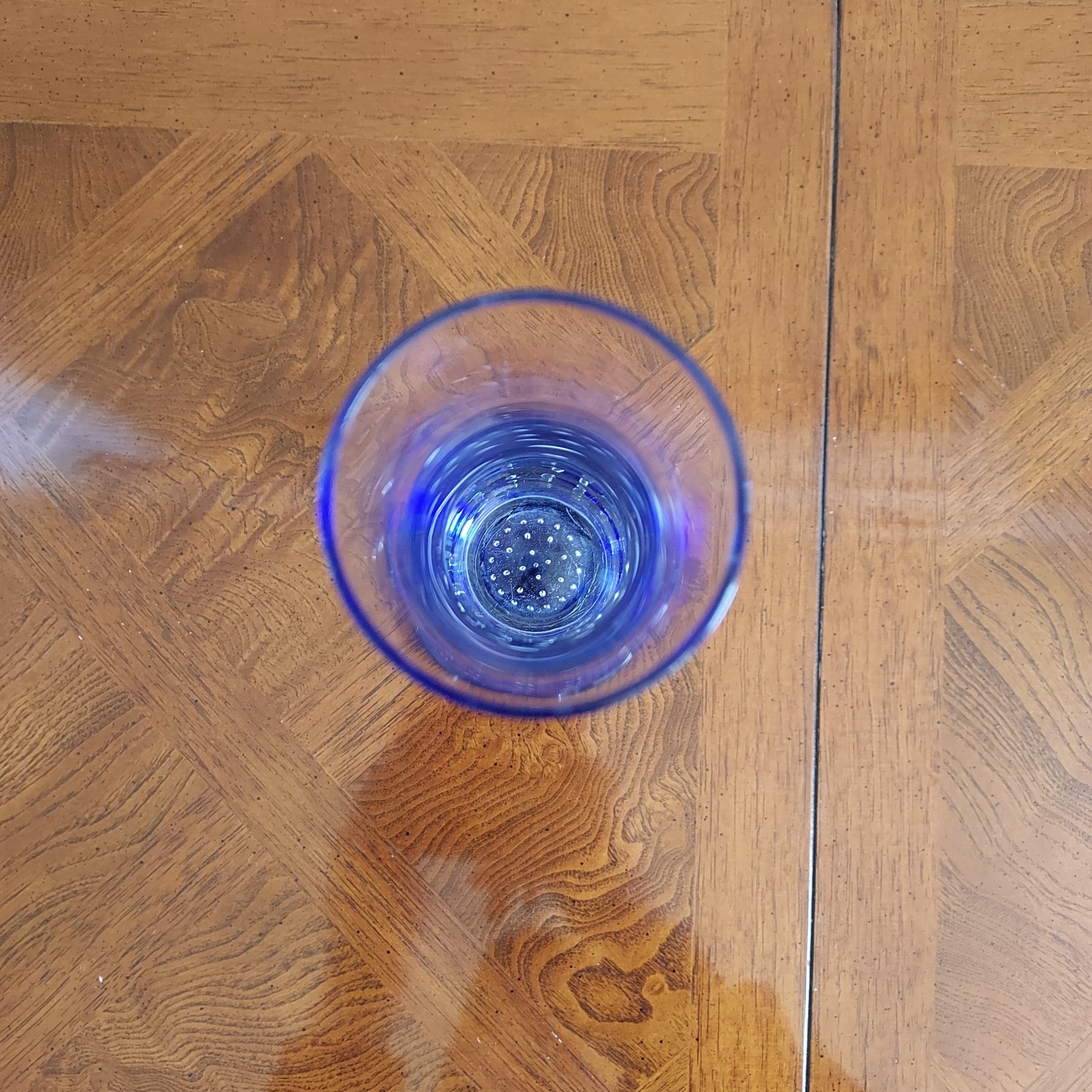 Murano glass 8″ Clear and Blue Flower Footed Vase with Trapped Symmetric Bubbles