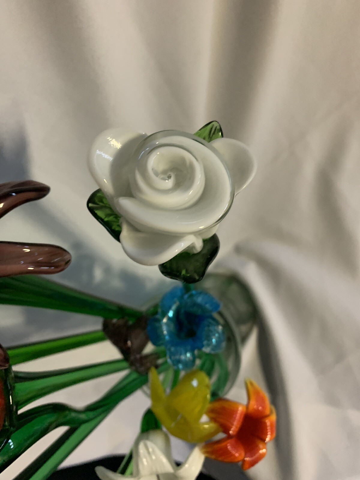 12 Vintage Italian Hand Blown Long Stem  Art Glass Flowers