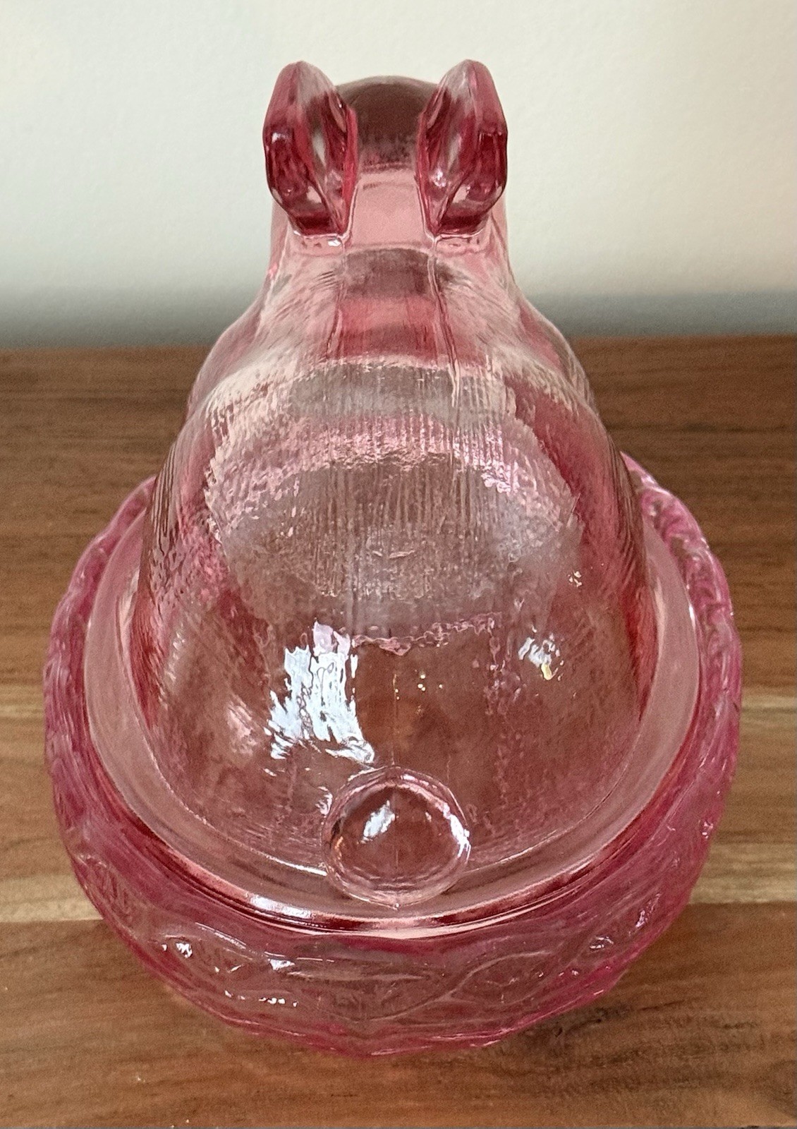 LE Smith PINK Bunny On Nest/Basket Covered EXTRA LARGE Candy Dish VINTAGE – NOS