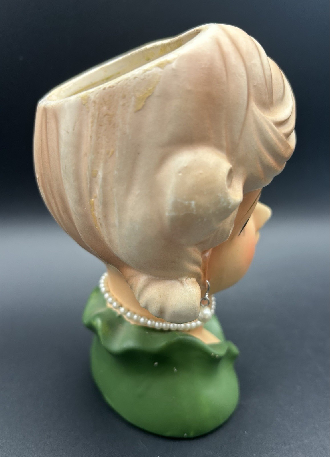 Rubens 4129 Lady Head Vase Teen Girl Blond, Green Top Pearl Earrings & Necklace