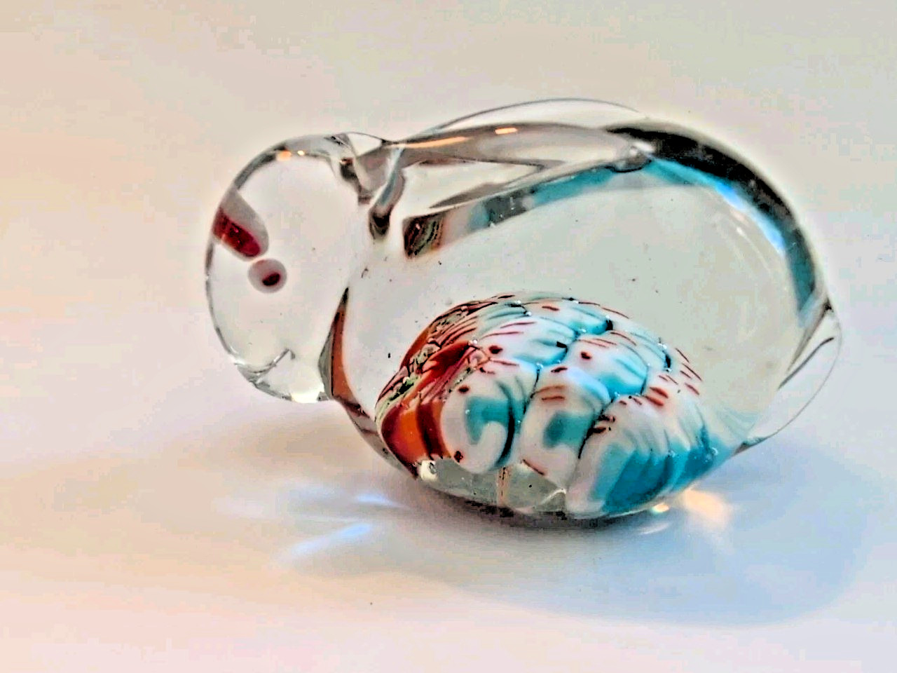 Vintage Hand Blown Millafore Art Glass Bunny Rabbit Paperweight Figurine mini