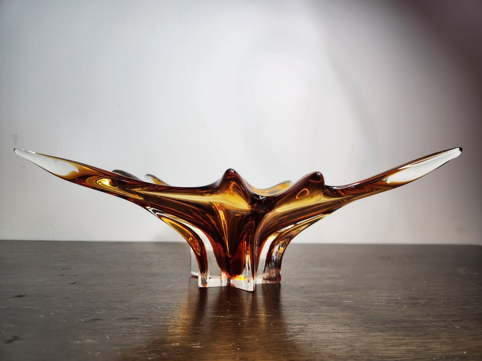 MCM Chalet Loraine Glass Vase Amber Finger Bowl Splash Vase Swung Vase -10.5″W