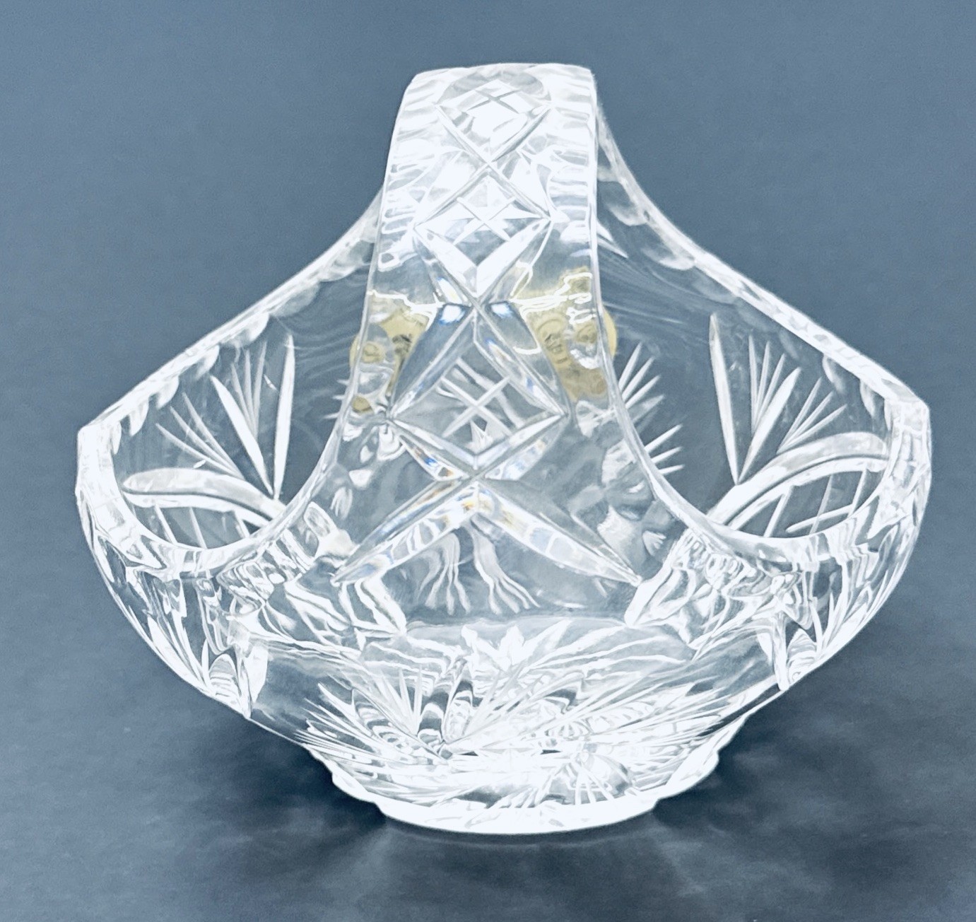 Bohemia Czech Hand Cut Crystal Basket 24% Lead Glass Starburst