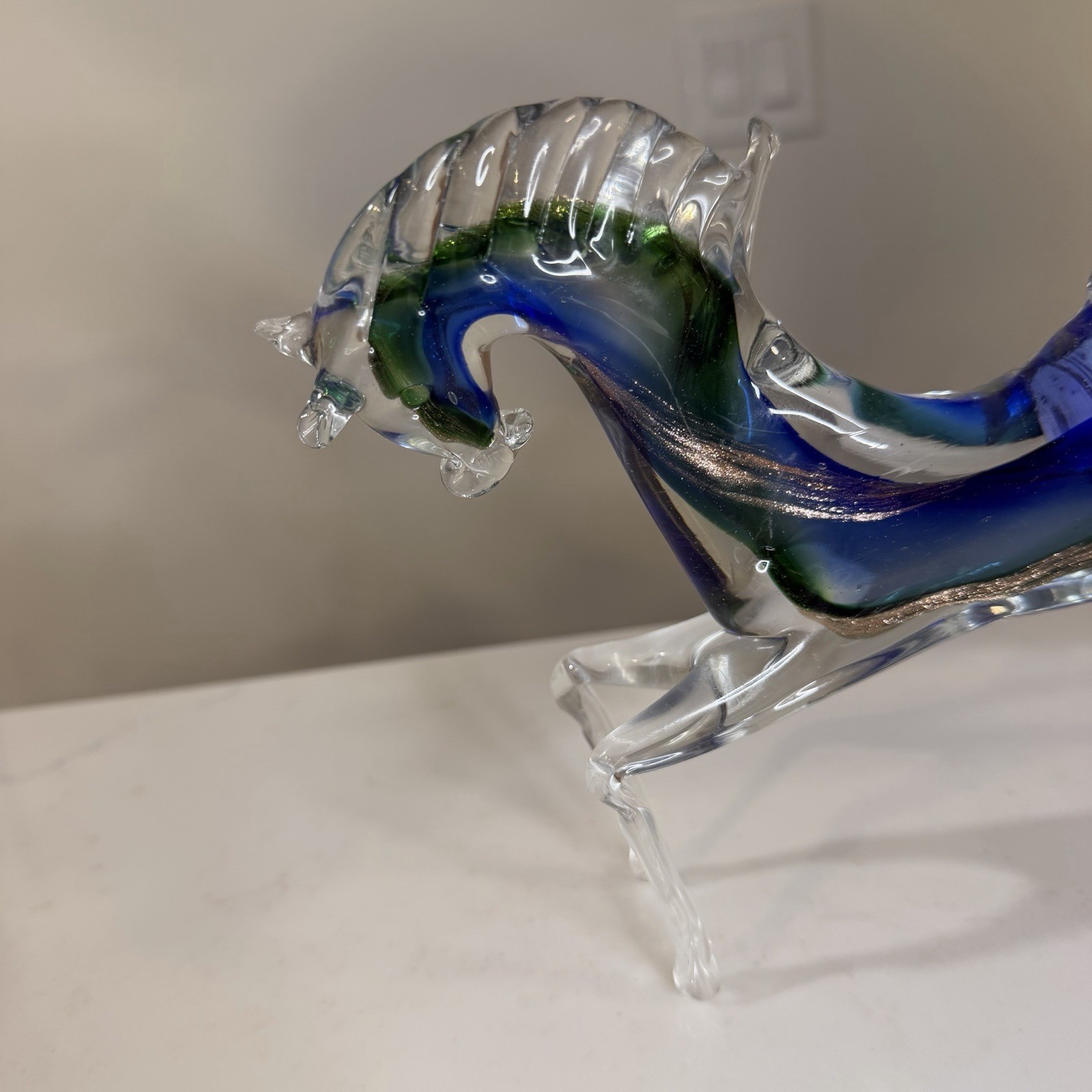 Vintage Murano Blue And Green Glass Horse Sculpture – Hand blown Art